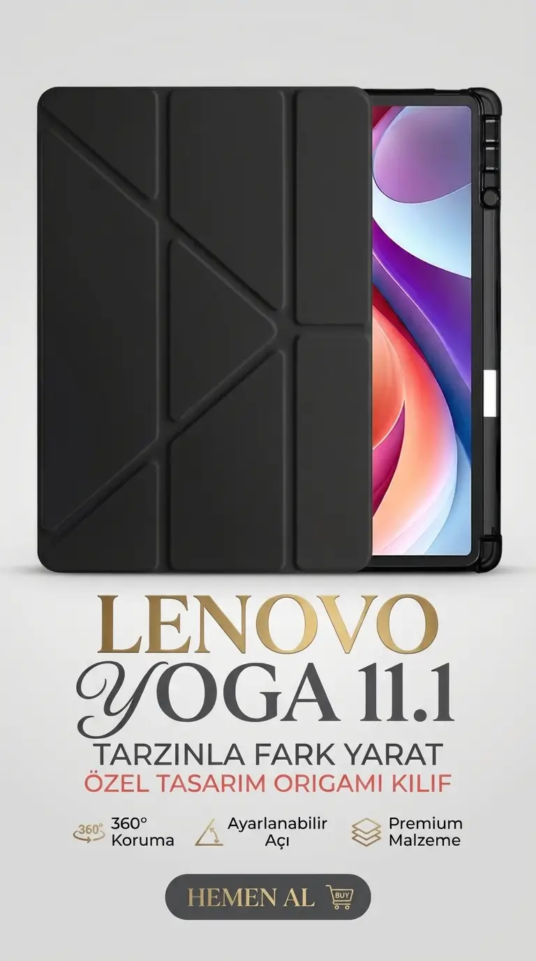 Fuchsia Lenovo Yoga Tab ile Uyumlu 11.1 nç Kalem Bölmeli Standlı Trifolding Tablet Kılıfı - Siyah