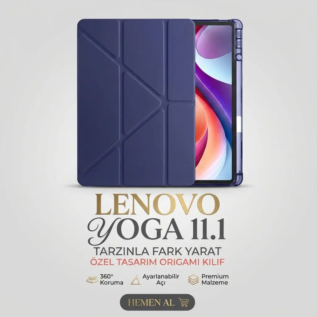 Fuchsia Lenovo Yoga Tab ile Uyumlu 11.1 nç Kalem Bölmeli Standlı Trifolding Tablet Kılıfı - Lacivert