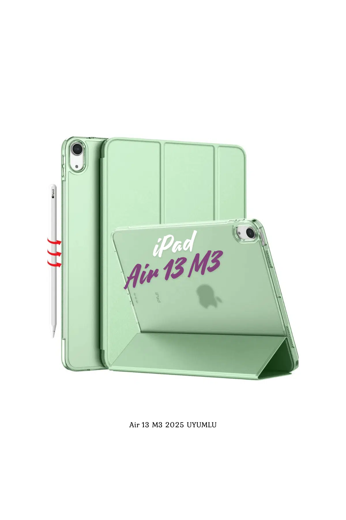 Fuchsia iPad Pro 13 2024 M4 Çip ile Uyumlu Kalemlikli Standlı Katlanabilir Smart Cover Tablet Kılıfı - Açık Yeşil