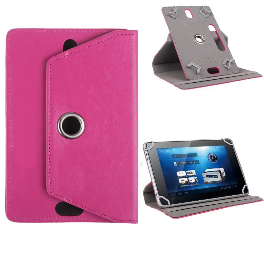 Fuchsia iPad Mini 4-5 ile Uyumlu 7.9 inç 360° Dönebilen Standlı Kapaklı Universal Tablet Kılıfı - Pembe