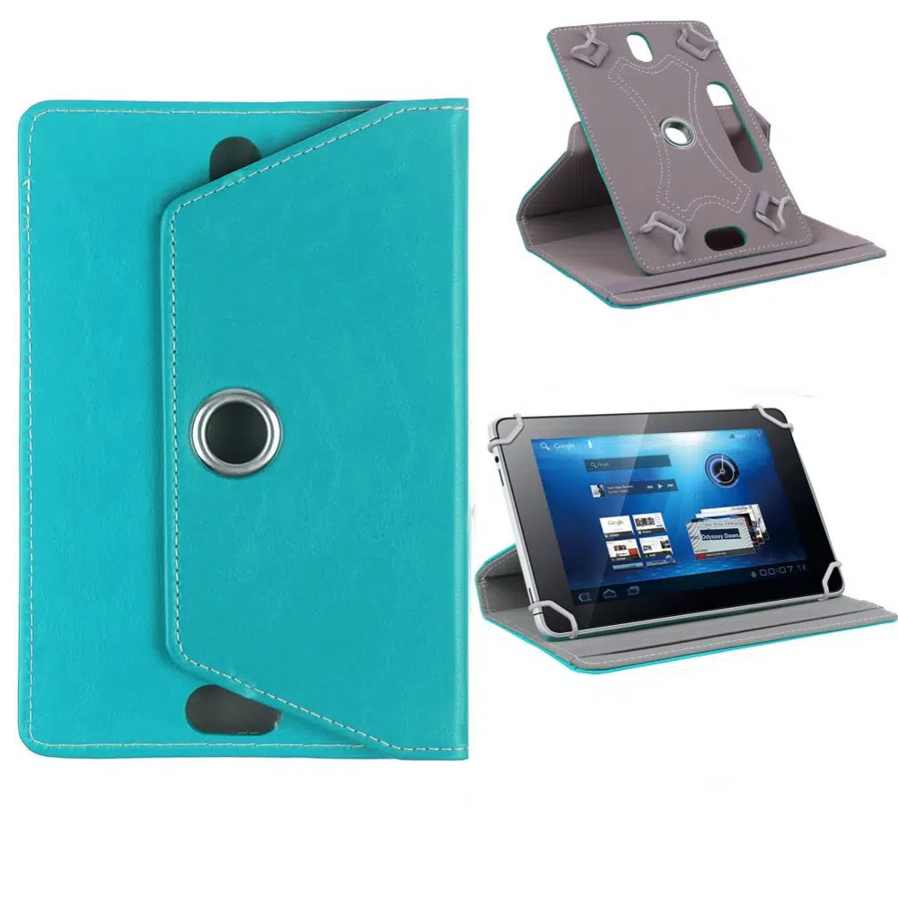 Fuchsia iPad Mini 4-5 ile Uyumlu 7.9 inç 360° Dönebilen Standlı Kapaklı Universal Tablet Kılıfı - Turkuaz