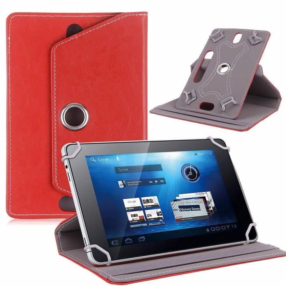 Fuchsia iPad Mini 4-5 ile Uyumlu 7.9 inç 360° Dönebilen Standlı Kapaklı Universal Tablet Kılıfı - Kırmızı