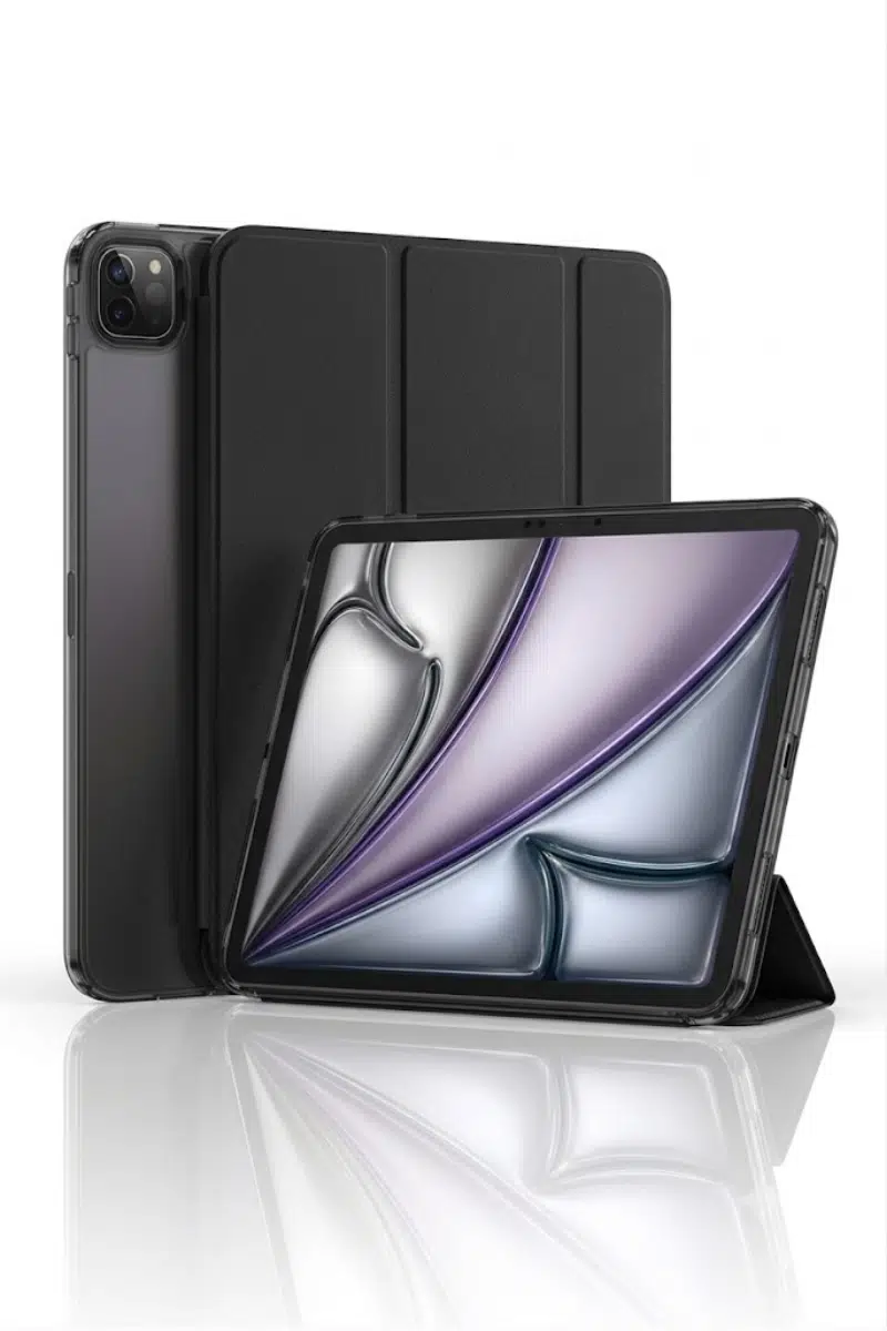 Fuchsia iPad Pro 13 2024-2025 M4 Çip ile Uyumlu Kalemlikli Standlı Katlanabilir Smart Cover Tablet Kılıfı - Siyah