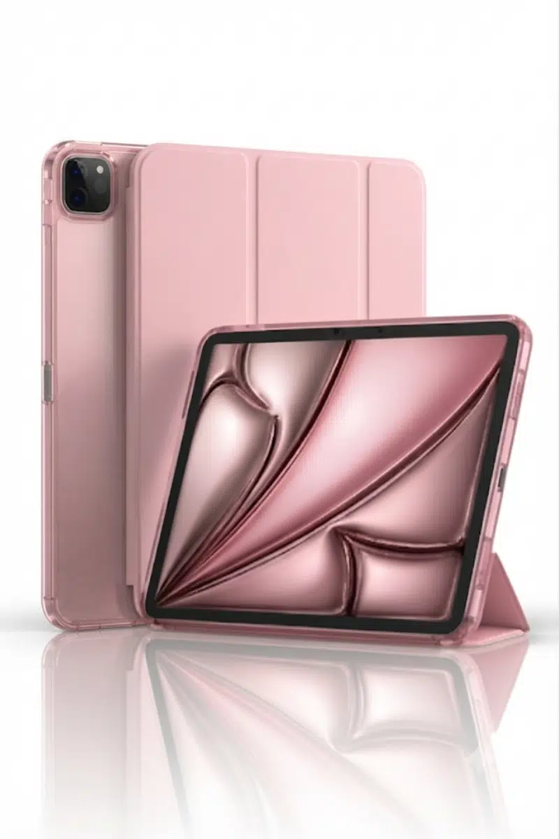 Fuchsia iPad Pro 13 2024-2025 M4 Çip ile Uyumlu Kalemlikli Standlı Katlanabilir Smart Cover Tablet Kılıfı - Rose Gold