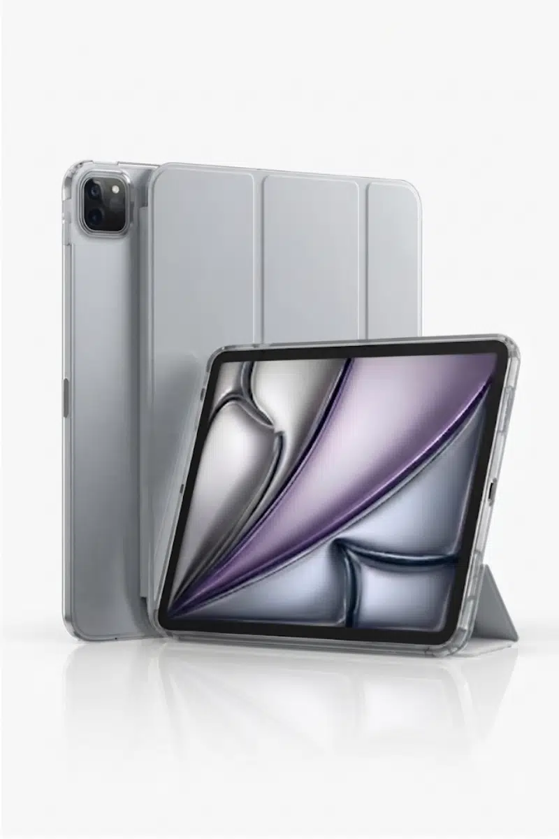Fuchsia iPad Pro 13 2024-2025 M4 Çip ile Uyumlu Kalemlikli Standlı Katlanabilir Smart Cover Tablet Kılıfı - Gri