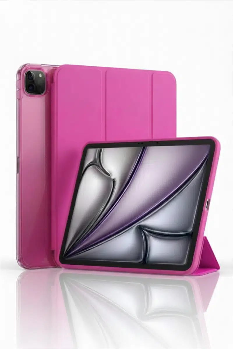 Fuchsia iPad Pro 13 2024-2025 M4 Çip ile Uyumlu Kalemlikli Standlı Katlanabilir Smart Cover Tablet Kılıfı - Pembe