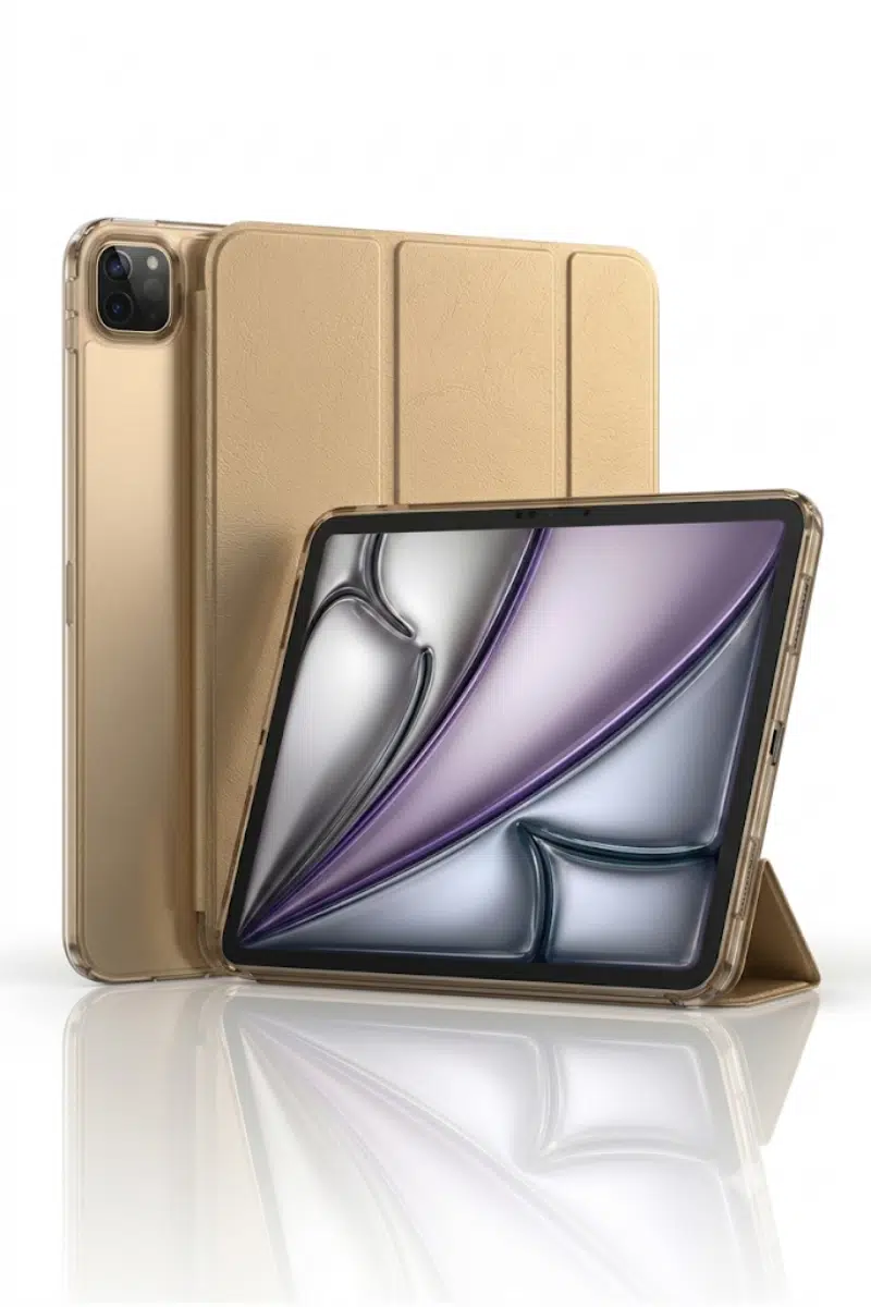 Fuchsia iPad Pro 13 2024-2025 M4 Çip ile Uyumlu Kalemlikli Standlı Katlanabilir Smart Cover Tablet Kılıfı - Gold