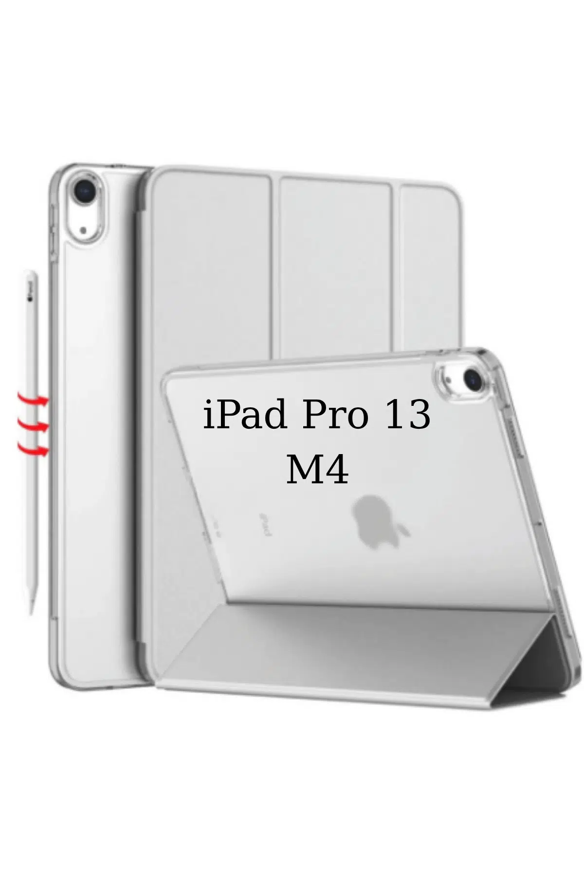 Fuchsia iPad Pro 13 2024 M4 Çip ile Uyumlu Kalemlikli Standlı Katlanabilir Smart Cover Tablet Kılıfı - Gri