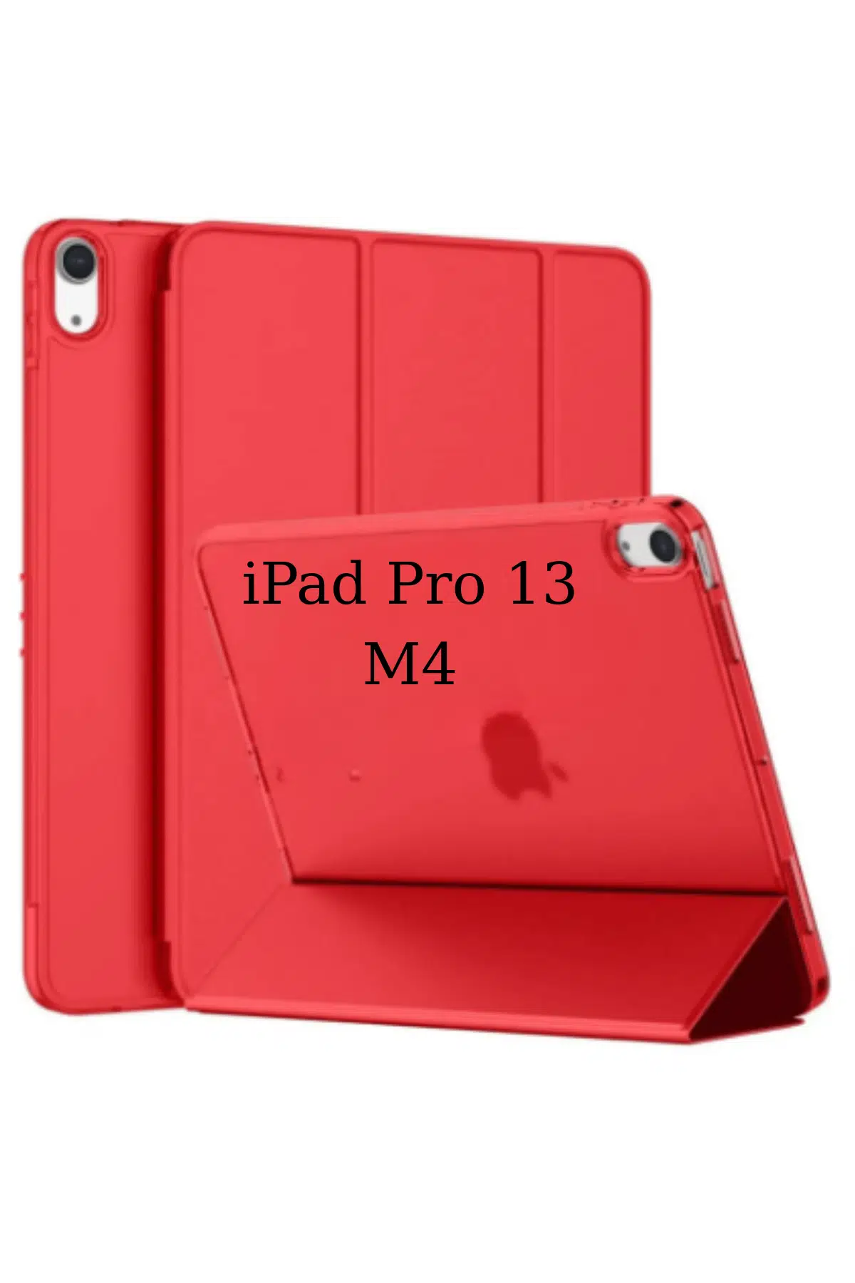 Fuchsia iPad Pro 13 2024 M4 Çip ile Uyumlu Kalemlikli Standlı Katlanabilir Smart Cover Tablet Kılıfı - Kırmızı