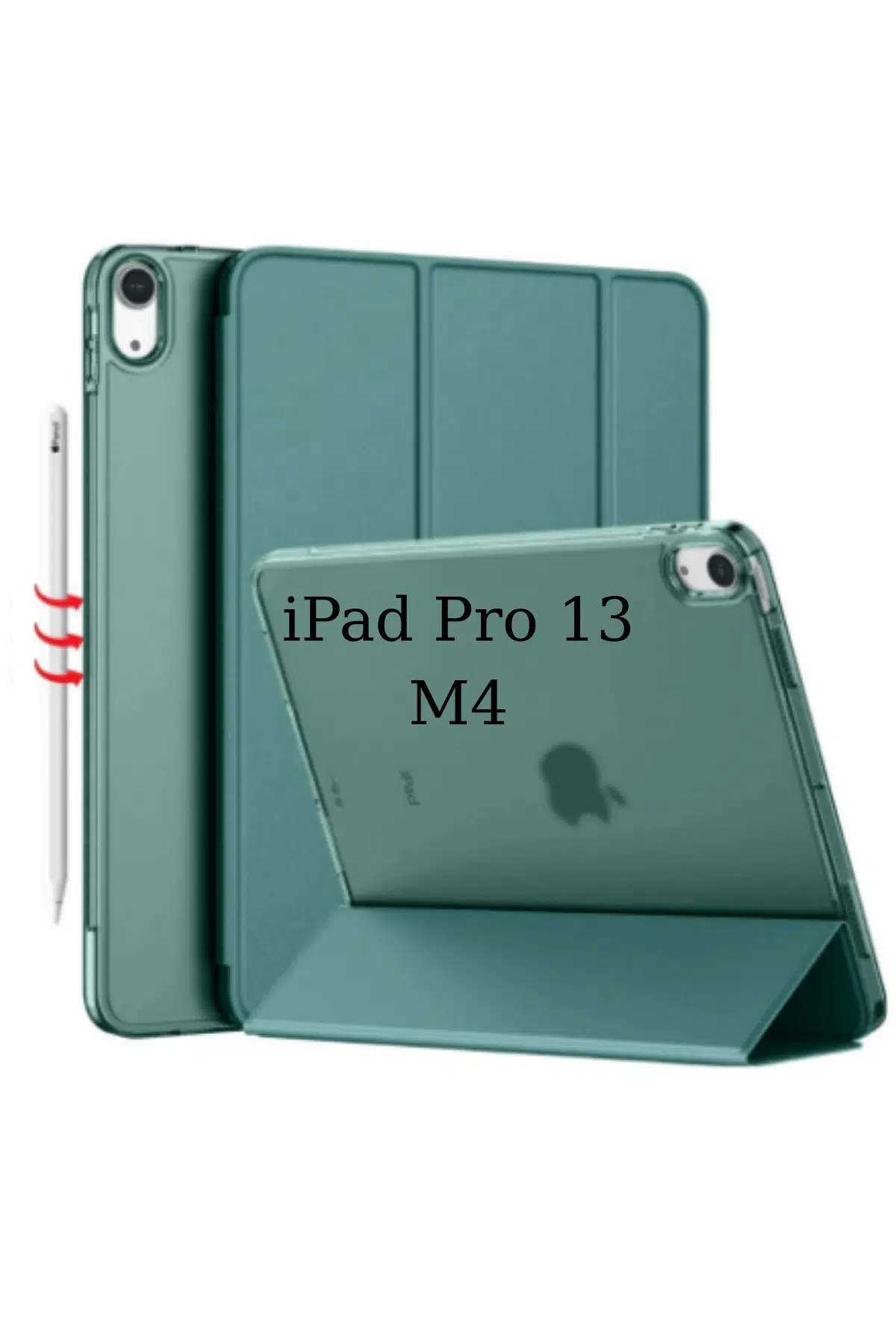 Fuchsia iPad Pro 13 2024 M4 Çip ile Uyumlu Kalemlikli Standlı Katlanabilir Smart Cover Tablet Kılıfı - Koyu Yeşil