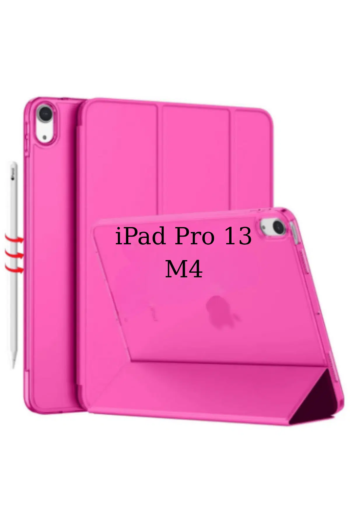 Fuchsia iPad Pro 13 2024 M4 Çip ile Uyumlu Kalemlikli Standlı Katlanabilir Smart Cover Tablet Kılıfı - Pembe