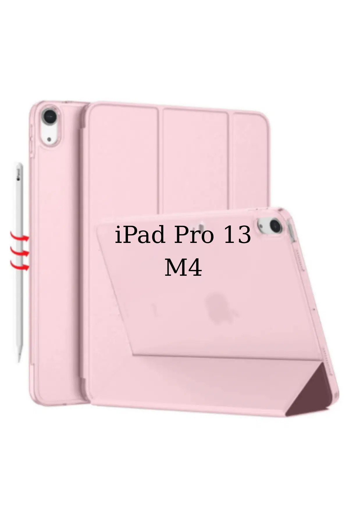 Fuchsia iPad Pro 13 2024 M4 Çip ile Uyumlu Kalemlikli Standlı Katlanabilir Smart Cover Tablet Kılıfı - Rose Gold