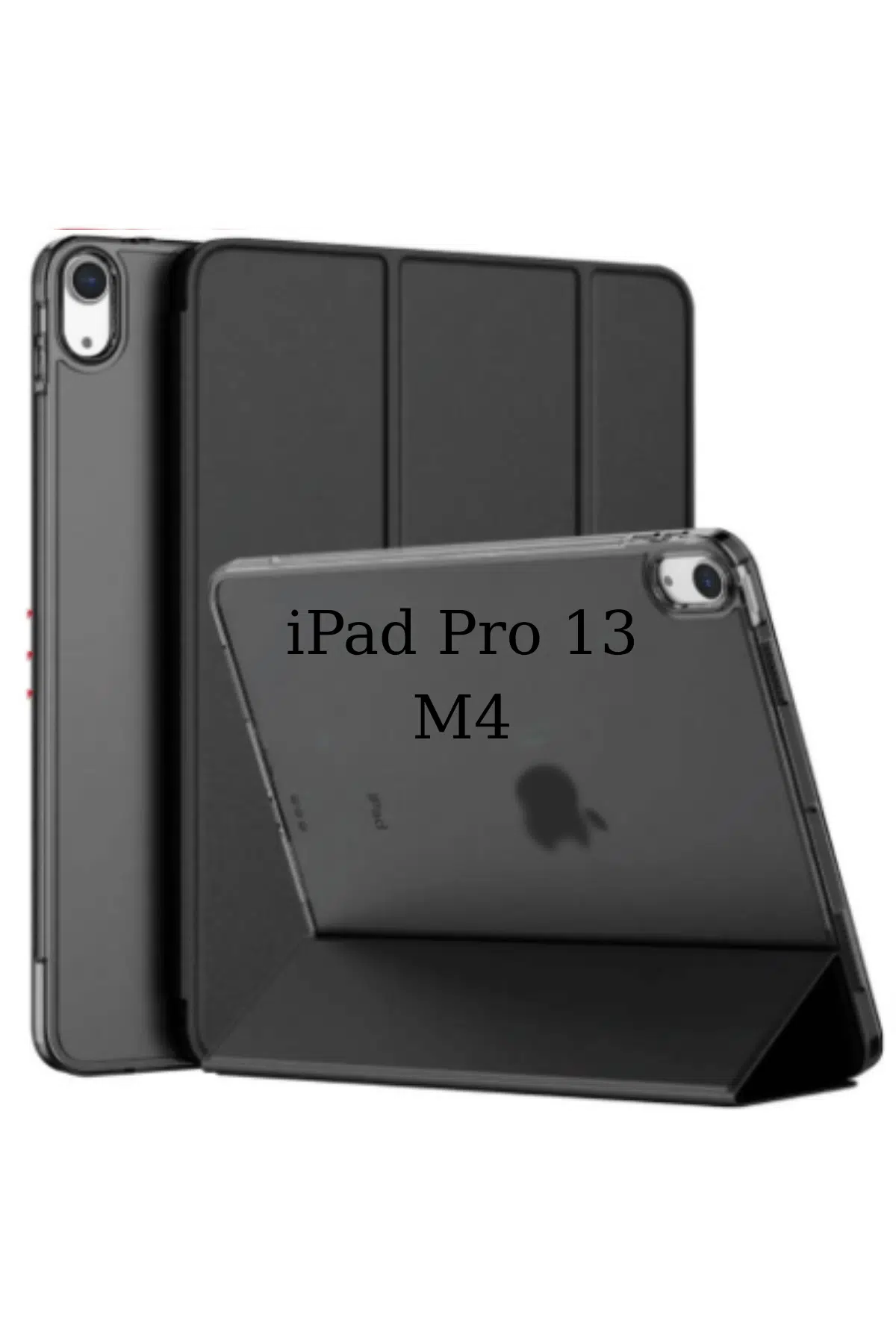 Fuchsia iPad Pro 13 2024 M4 Çip ile Uyumlu Kalemlikli Standlı Katlanabilir Smart Cover Tablet Kılıfı - Siyah