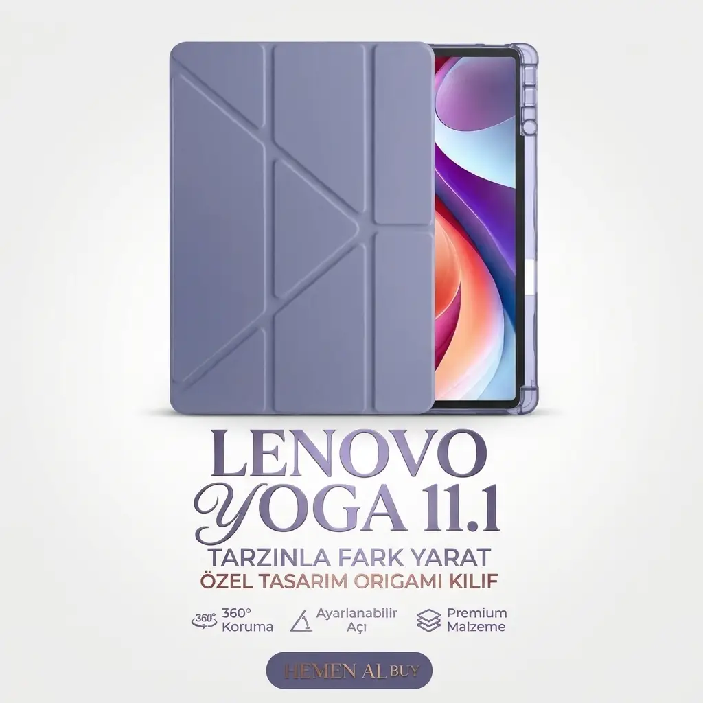 Fuchsia Lenovo Yoga Tab ile Uyumlu 11.1 nç Kalem Bölmeli Standlı Trifolding Tablet Kılıfı - Lila