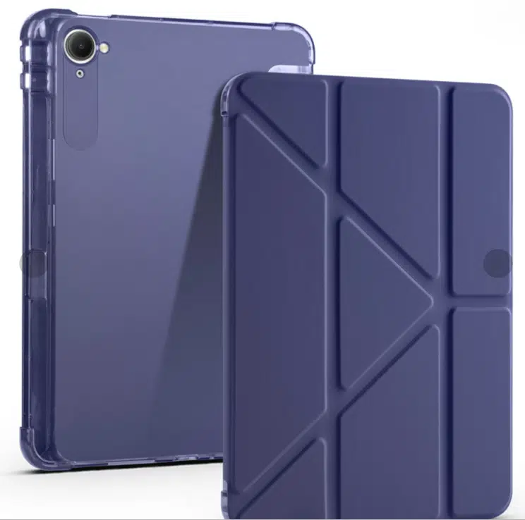 Fuchsia Xiaomi Pad Mini 8.8 inç ile Uyumlu Kalem Bölmeli Uyku Modlu Katlanabilir Trifolding Tablet Kılıfı - Lacivert