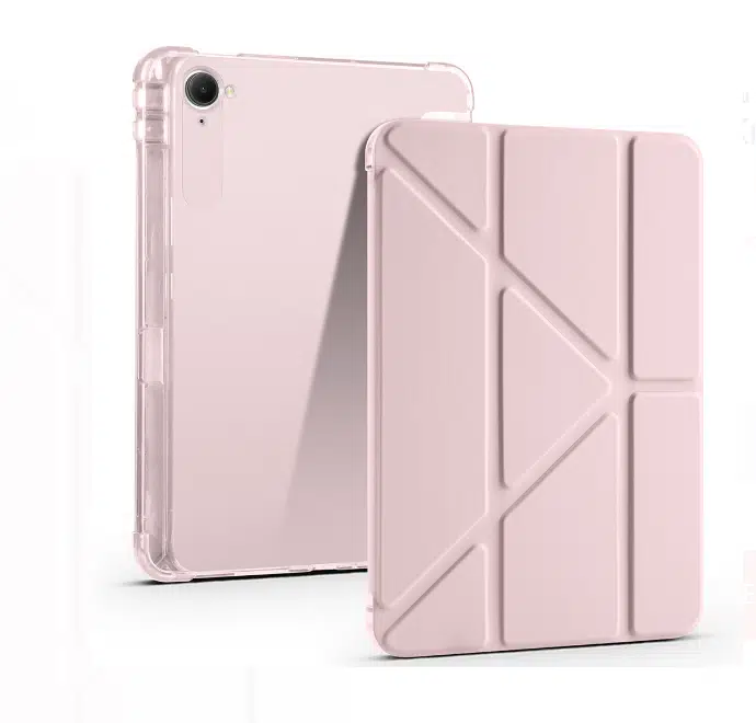 Fuchsia Xiaomi Pad Mini 8.8 inç ile Uyumlu Kalem Bölmeli Uyku Modlu Katlanabilir Trifolding Tablet Kılıfı - Rose Gold
