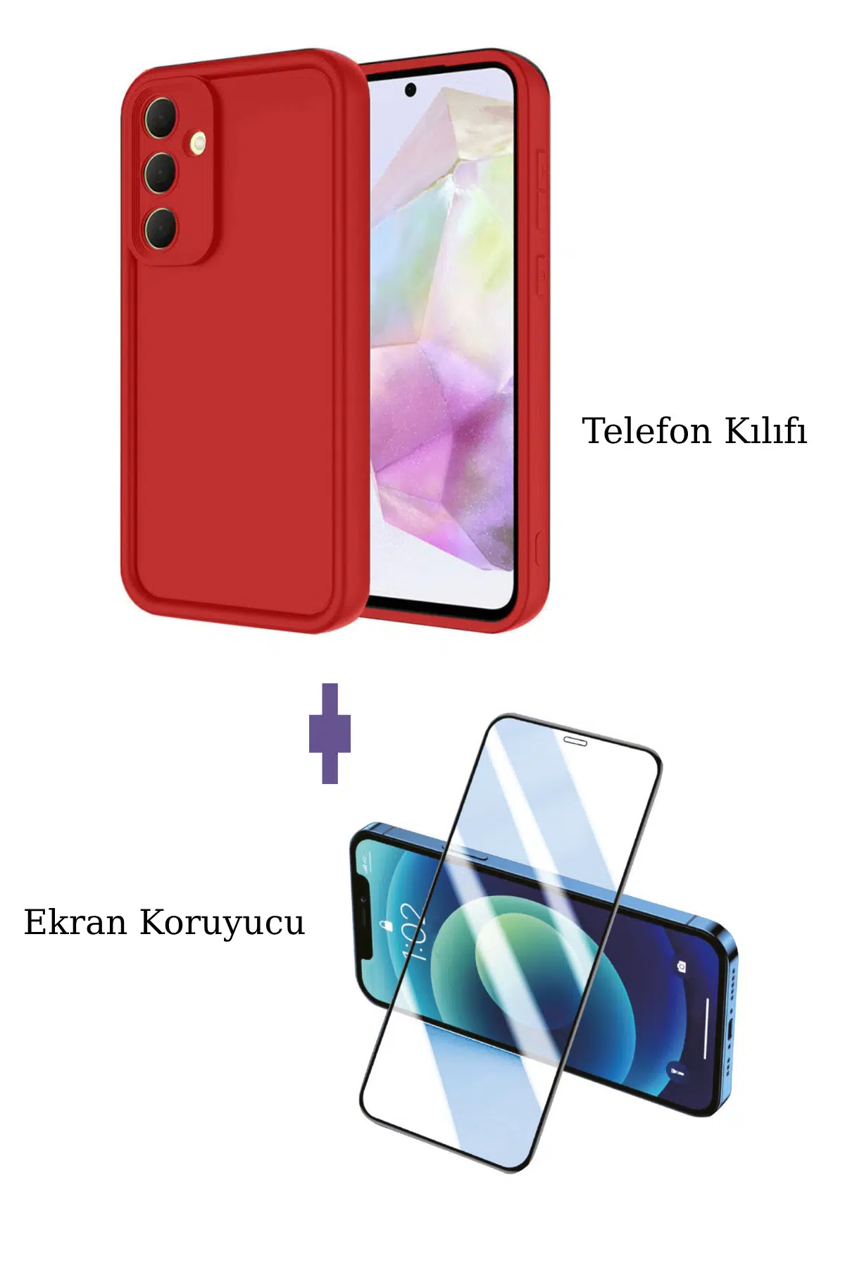 Fuchsia Samsung Galaxy A56 ile Uyumlu Viera Darbe Emici Silikon Kılıf + Seramik Ekran Koruyucu Seti - Kırmızı