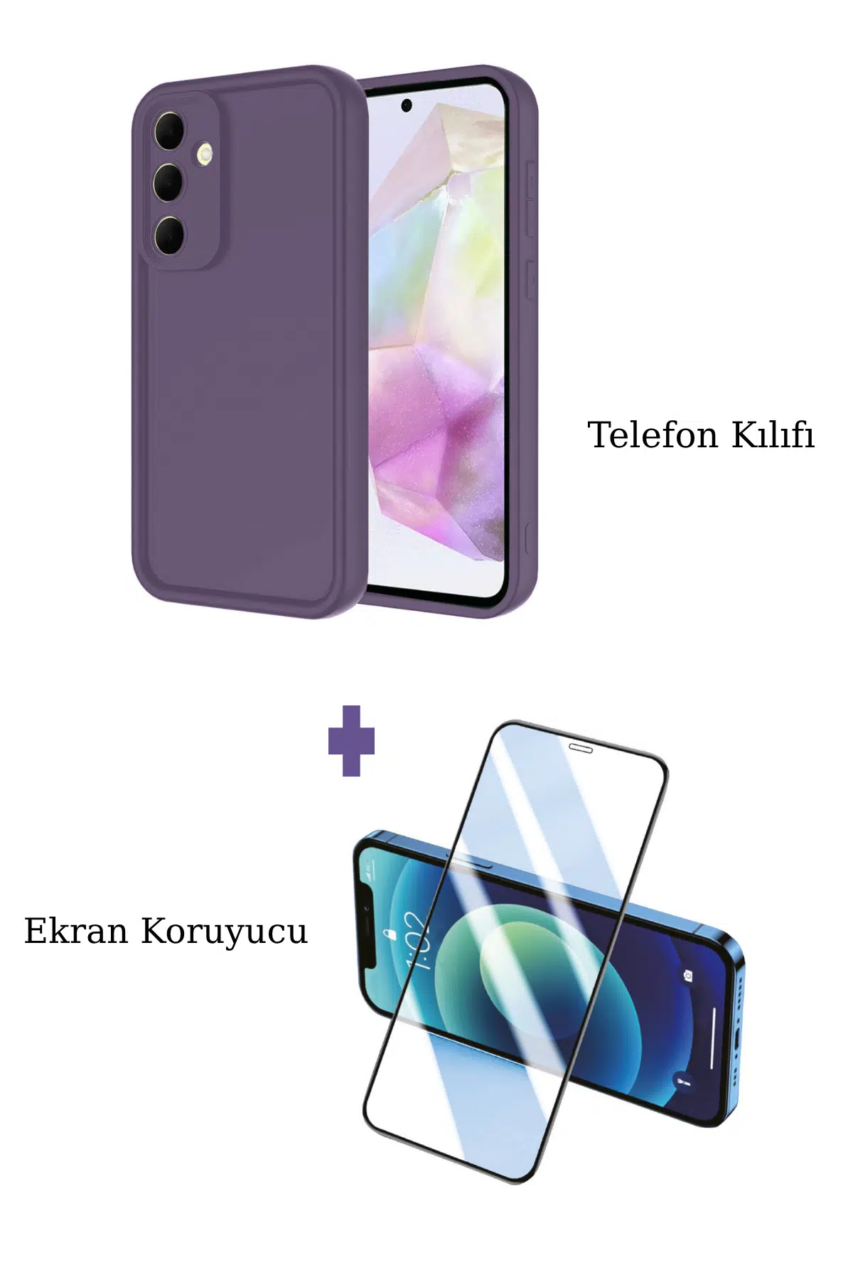 Fuchsia Samsung Galaxy A17 5G ile Uyumlu Viera Darbe Emici Silikon Kılıf + Seramik Ekran Koruyucu Seti - Mor