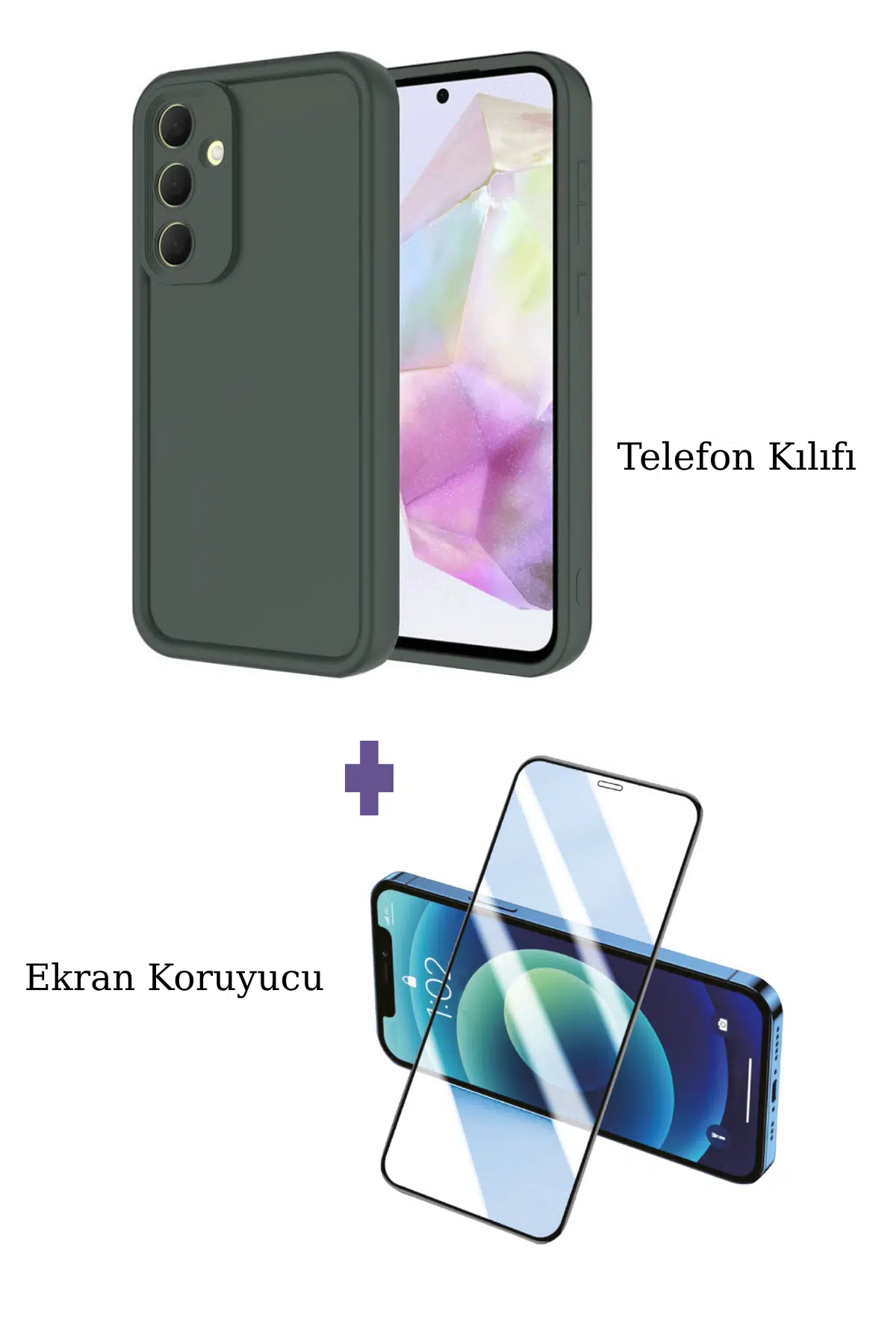 Fuchsia Samsung Galaxy A17 5G ile Uyumlu Viera Darbe Emici Silikon Kılıf + Seramik Ekran Koruyucu Seti - Koyu Yeşil