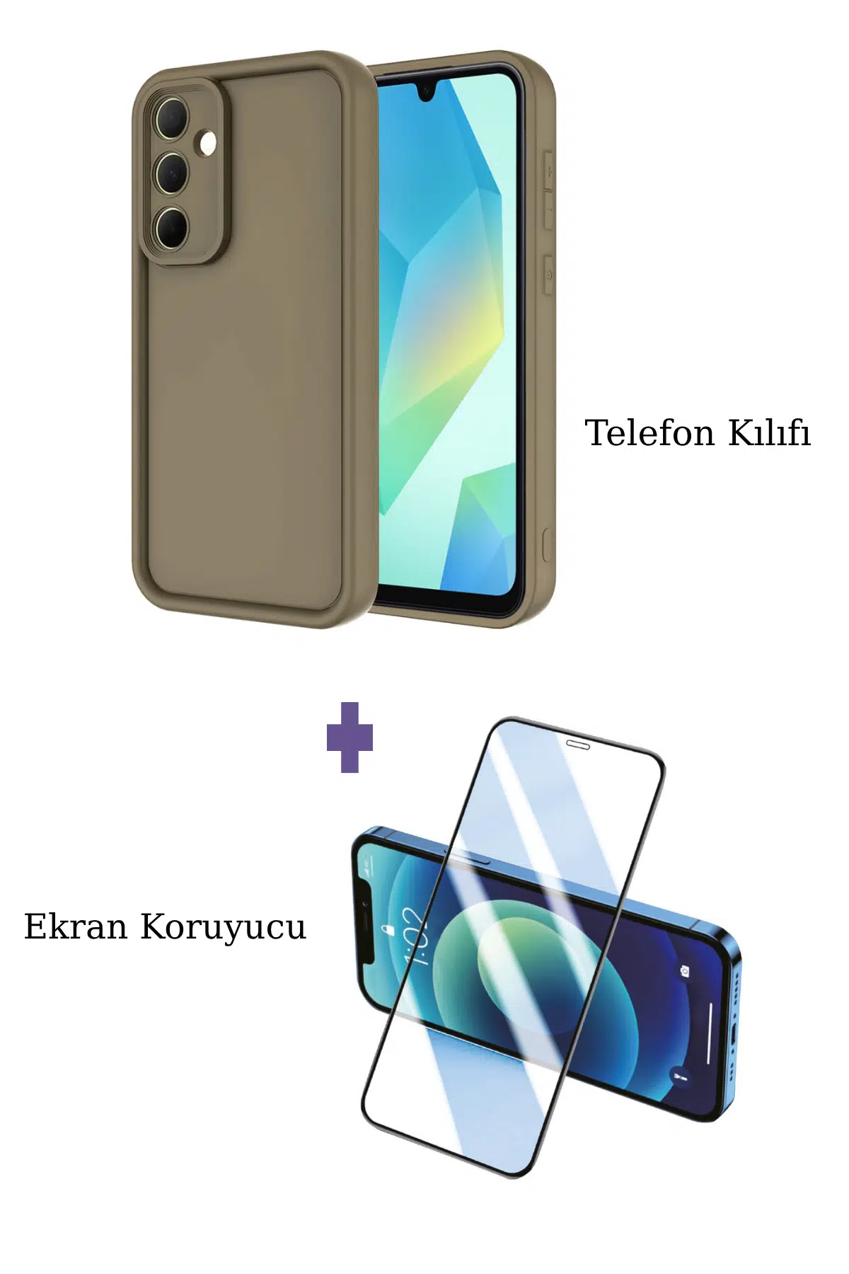 Fuchsia Samsung Galaxy A17 5G ile Uyumlu Viera Darbe Emici Silikon Kılıf + Seramik Ekran Koruyucu Seti - Kahverengi