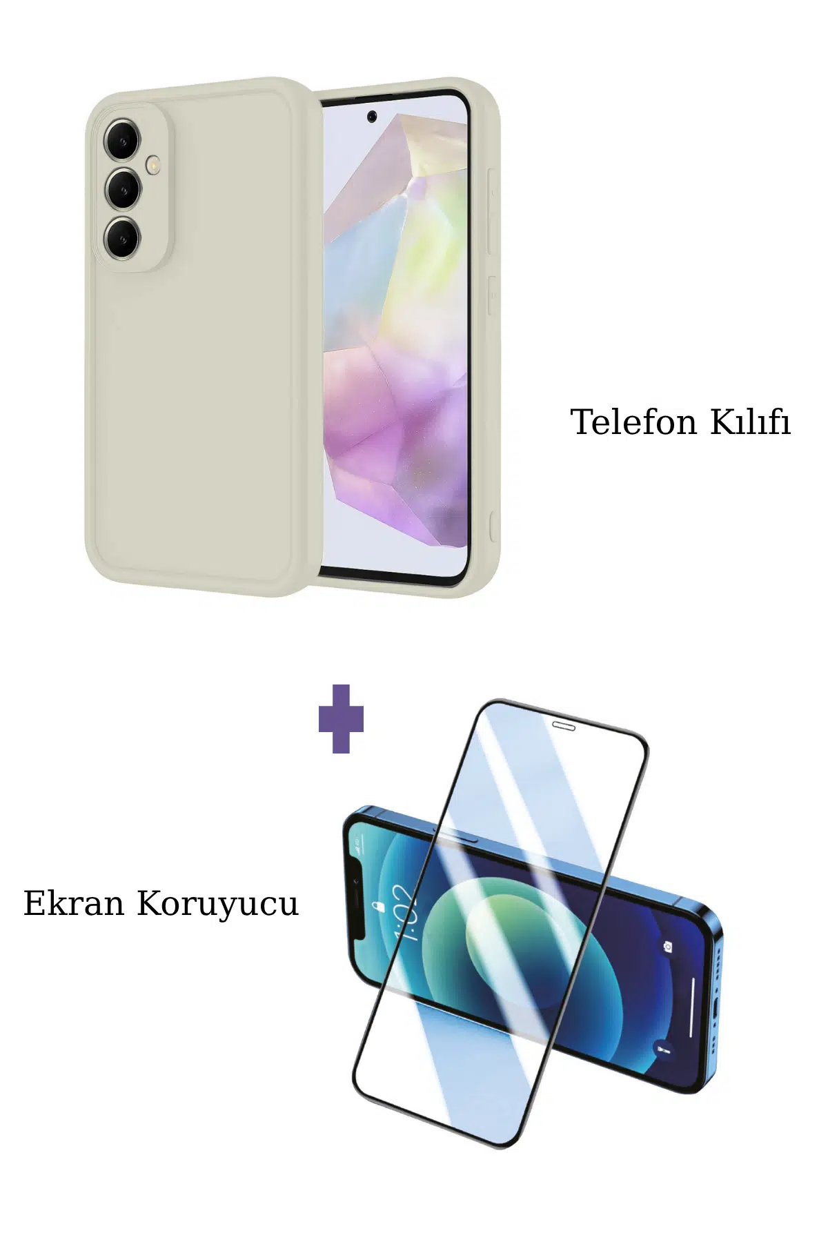 Fuchsia Samsung Galaxy A17 5G ile Uyumlu Viera Darbe Emici Silikon Kılıf + Seramik Ekran Koruyucu Seti - Krem