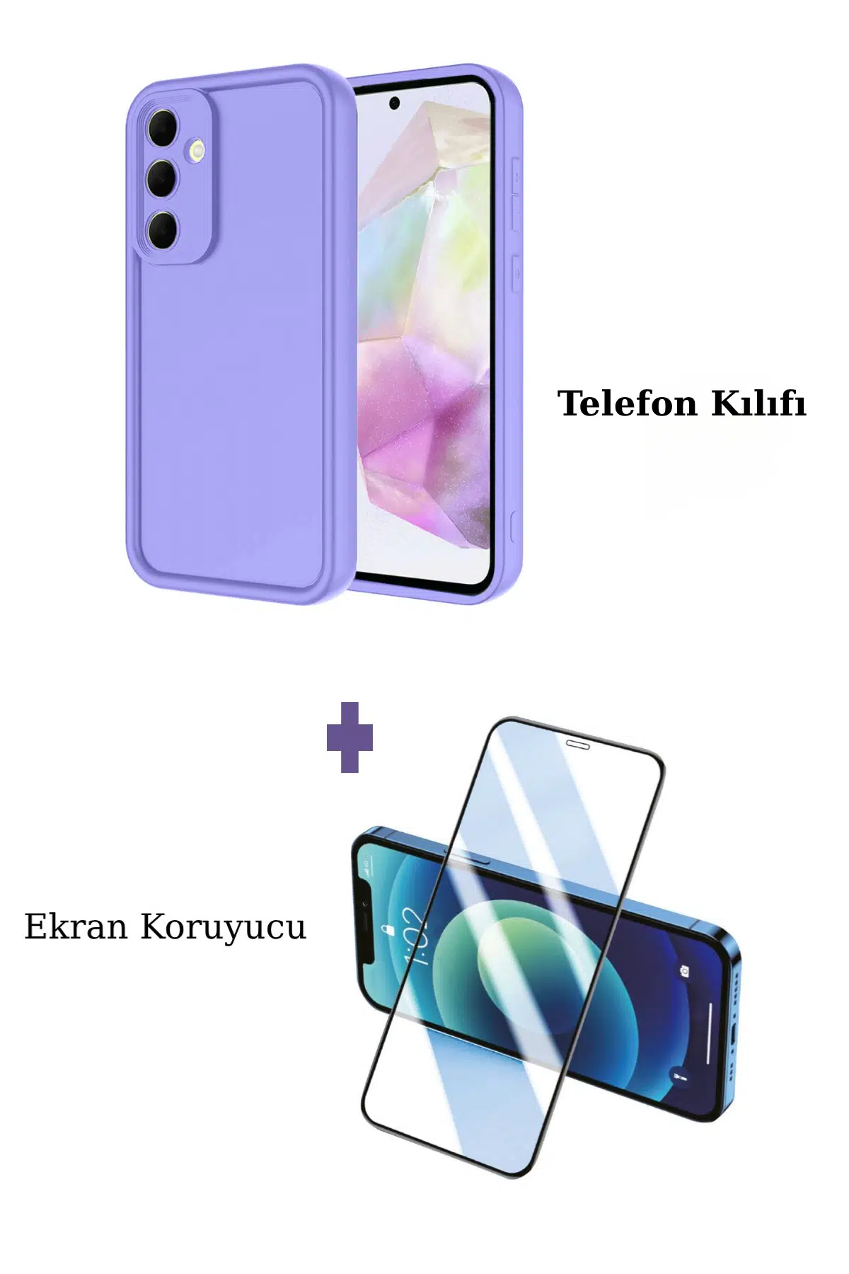 Fuchsia Samsung Galaxy A17 5G ile Uyumlu Viera Darbe Emici Silikon Kılıf + Seramik Ekran Koruyucu Seti - Lila
