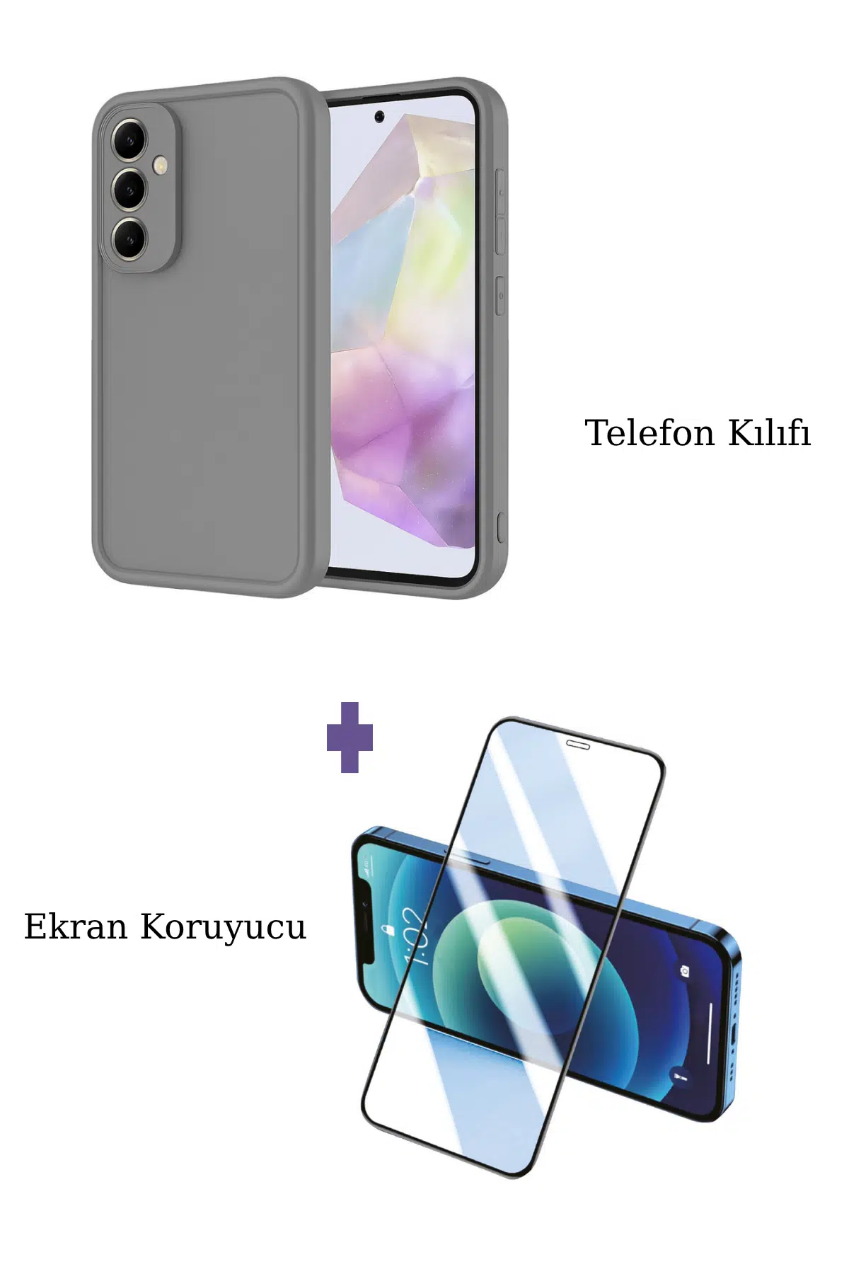 Fuchsia Samsung Galaxy A26 ile Uyumlu Viera Darbe Emici Silikon Kılıf + Seramik Ekran Koruyucu Seti - Gri