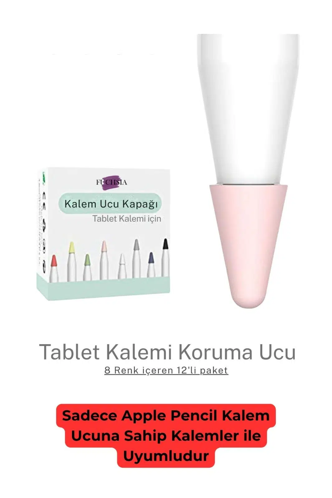 Fuchsia Stylus Kalem Koruma Uçu 12’li Renkli Set Hassas, Dayanıklı Tablet Kalem Koruma Ucu