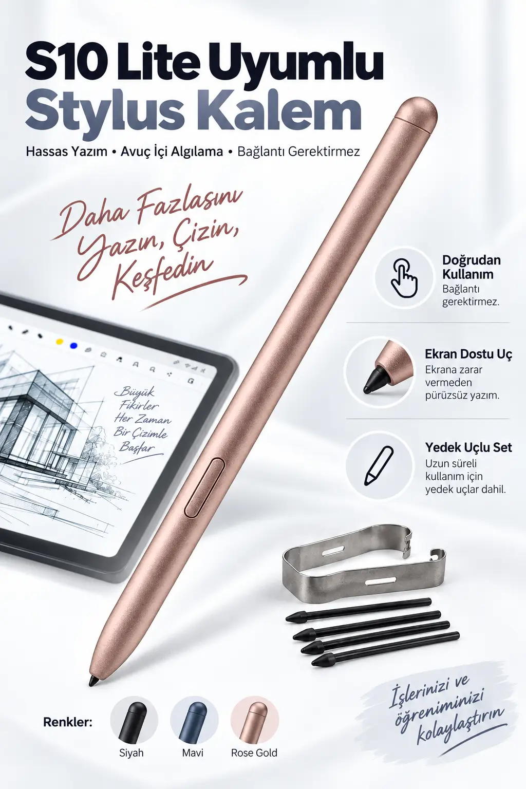 Galaxy Tab S10 Lite Uyumlu S Pen Tablet Kalemi - Rose Gold