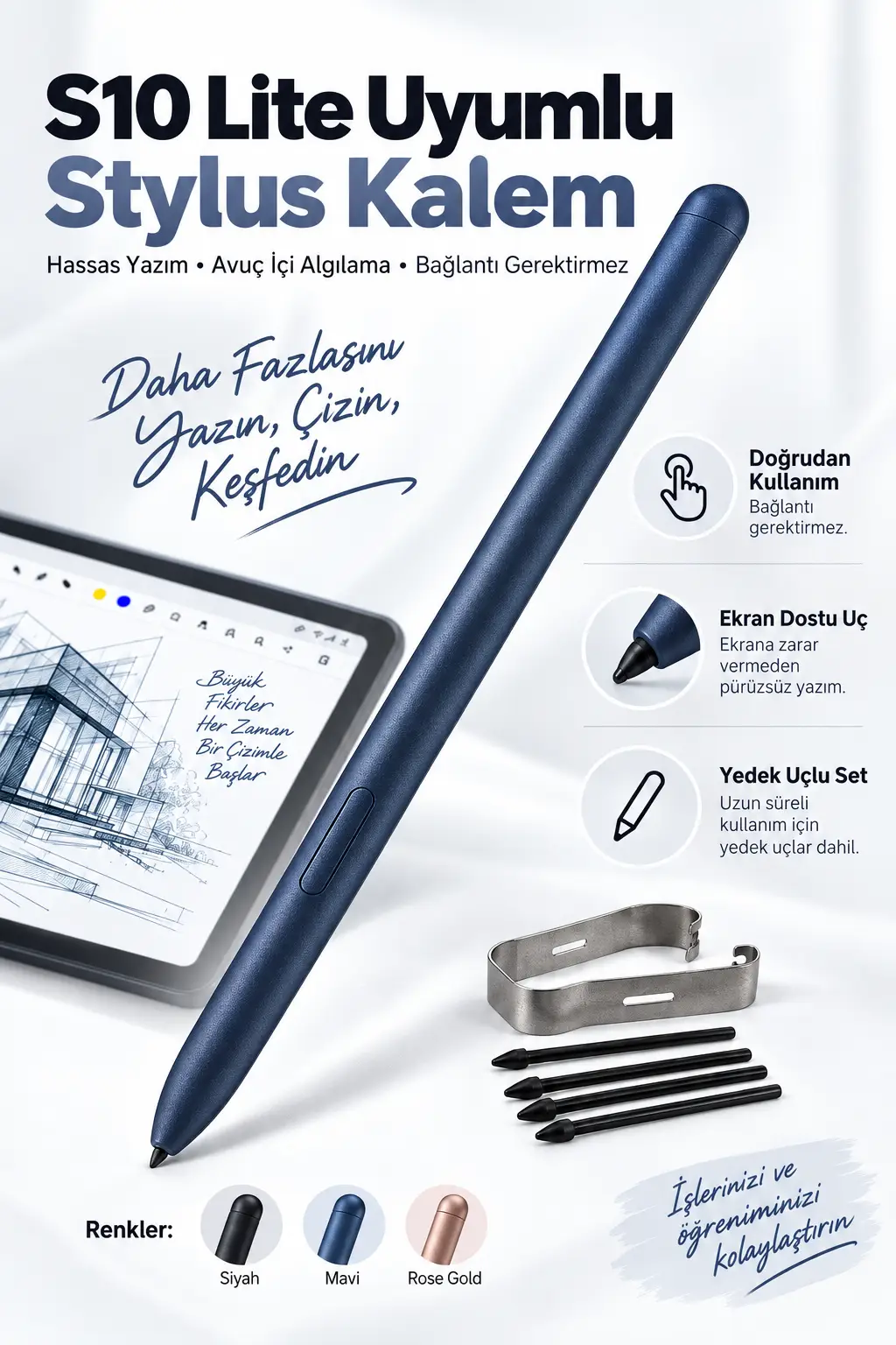 Galaxy Tab S10 Lite Uyumlu S Pen Tablet Kalemi - Mavi