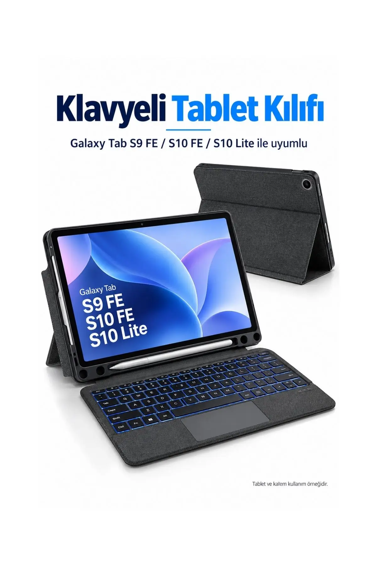 Galaxy Tab S9 FE S10 FE S10 Lite Uyumlu Klavyeli Tablet Kılıfı Trackpadli 7 Renk Aydınlatmalı Standlı