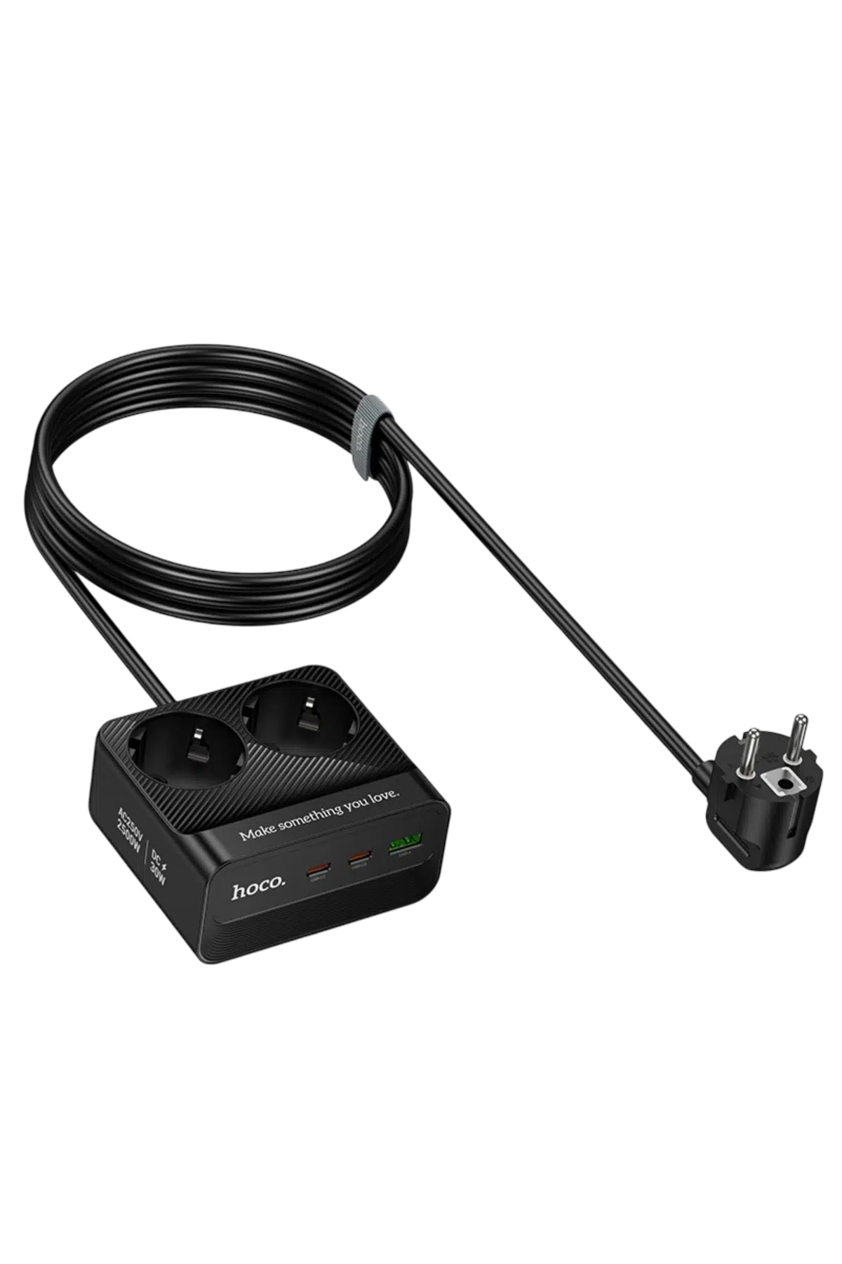 Hoco. AC27 Descanso 5in1 2M 2500W Priz Dönüştürücü - Siyah