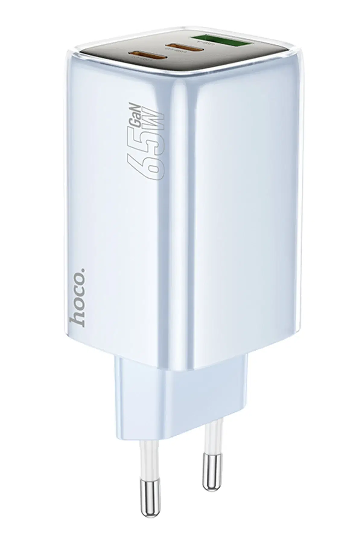 Hoco. N49 Glorious 2 Adet Type-C ve 1 Adet USB Çıkışlı Ekstra Type-C to Type-C Kablolu 65W PD Hızlı Şarj Aleti - Mavi