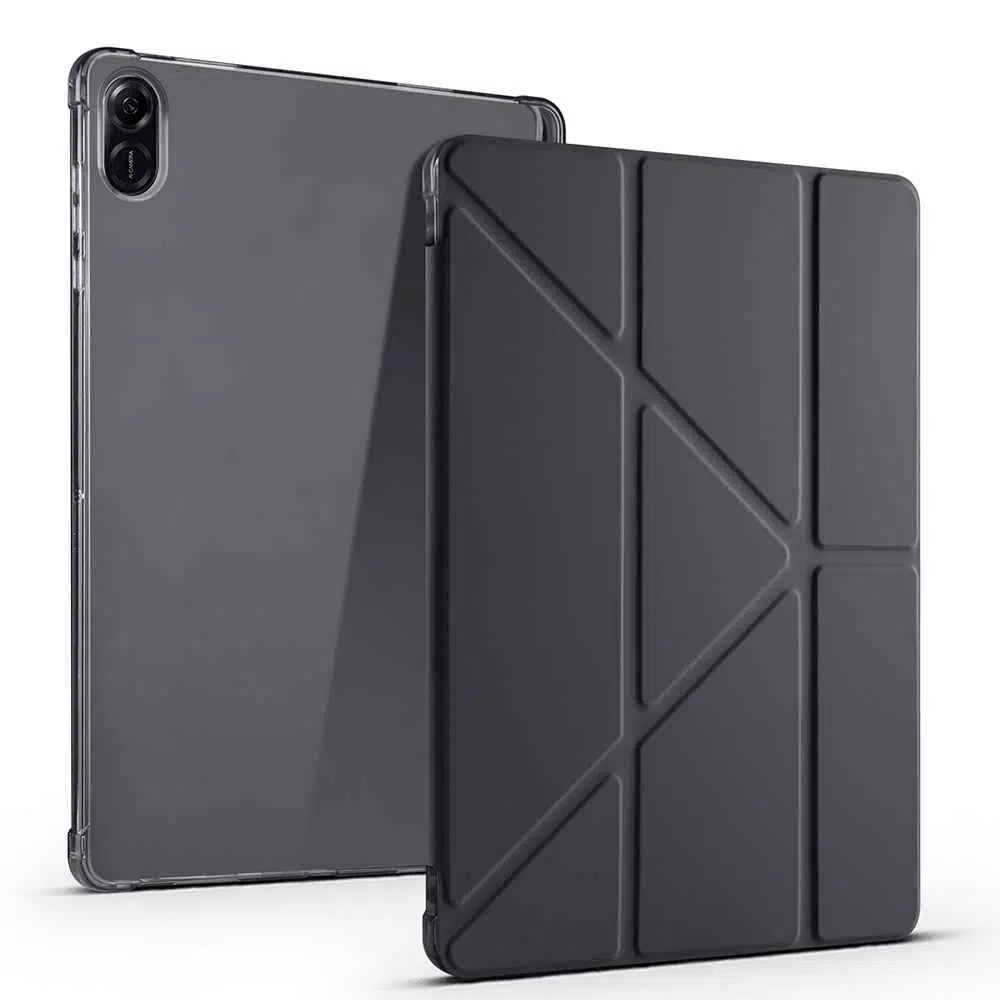 Fuchsia Honor Pad X8A 11 inç ile Uyumlu Kalem Bölmeli Uyku Modlu Standlı Trifolding Tablet Kılıfı - Siyah