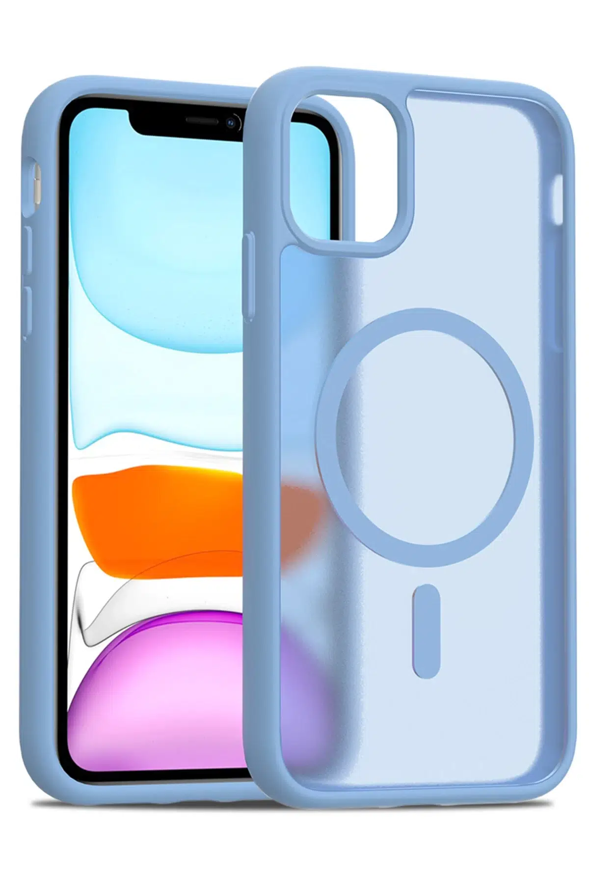 Fuchsia iPhone 12 ile Uyumlu Jota Kablosuz Şarj Özellikli Kapak - Açık Mavi