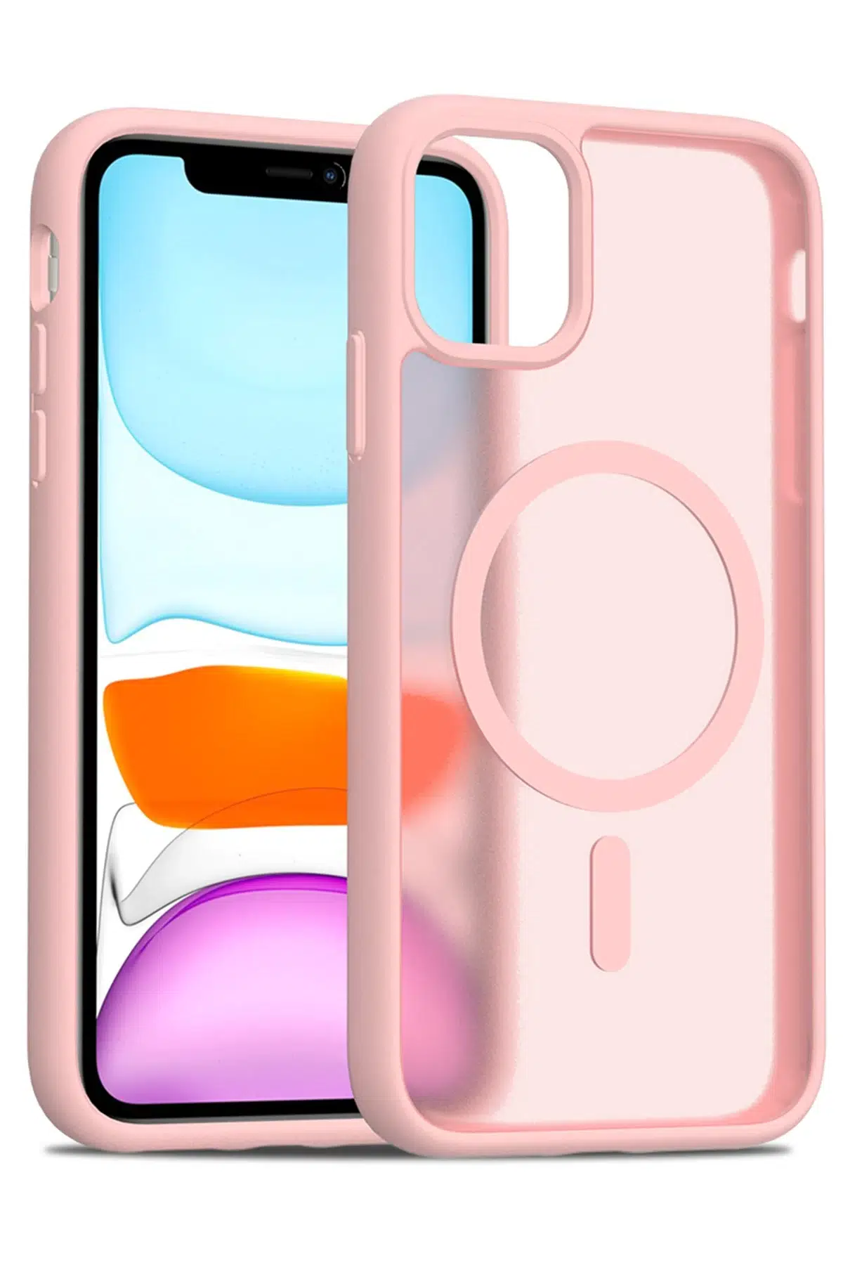 Fuchsia iPhone 12 ile Uyumlu Jota Kablosuz Şarj Özellikli Kapak - Pudra