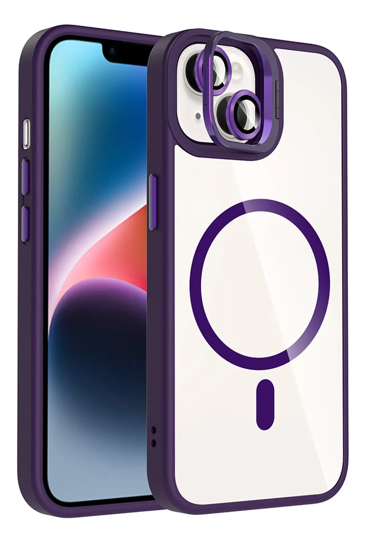 Apple iPhone 13 Remim Lensli Magsafe Standlı Kapak - Derin Mor