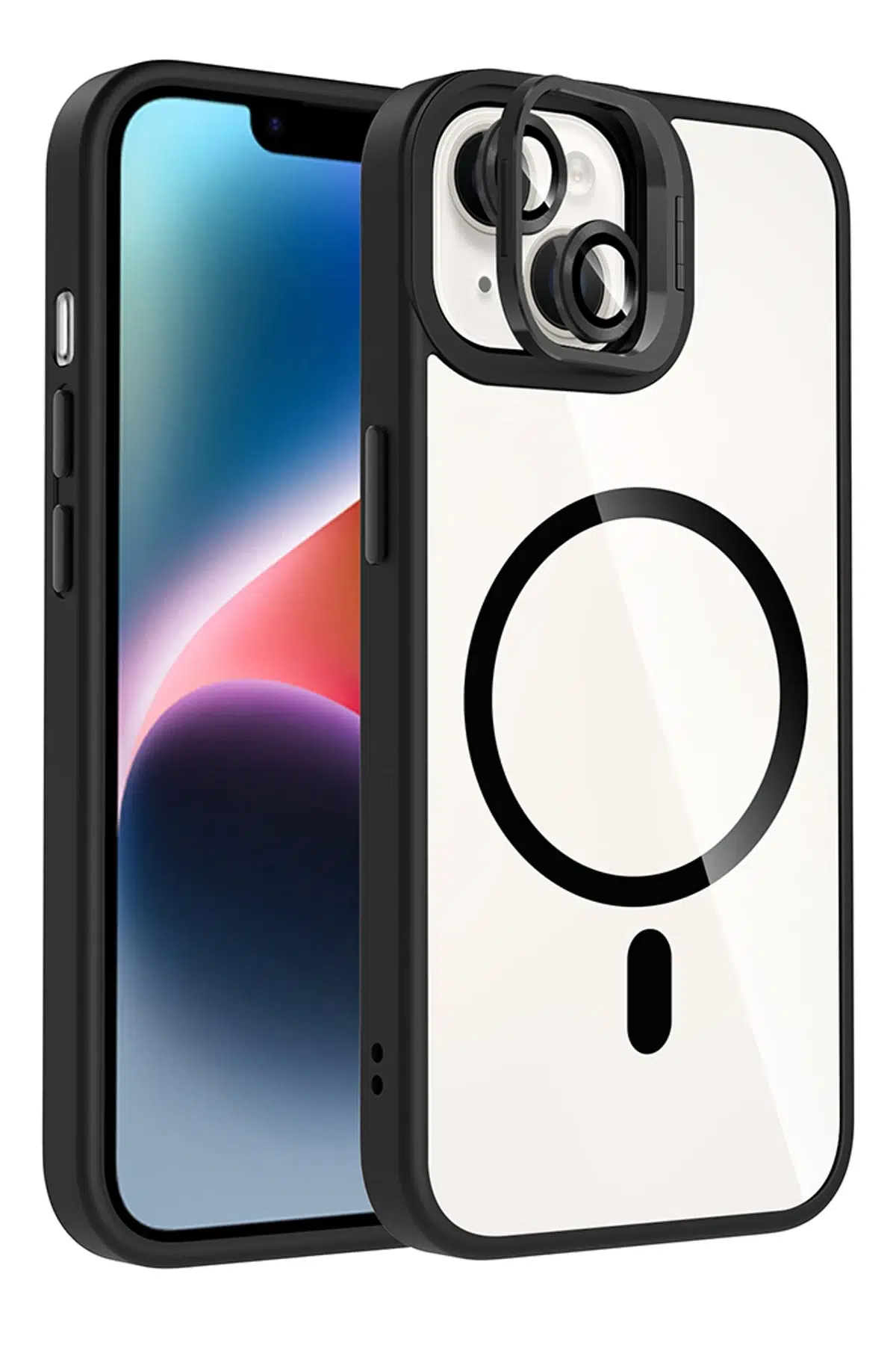 Apple iPhone 13 Remim Lensli Magsafe Standlı Kapak - Siyah