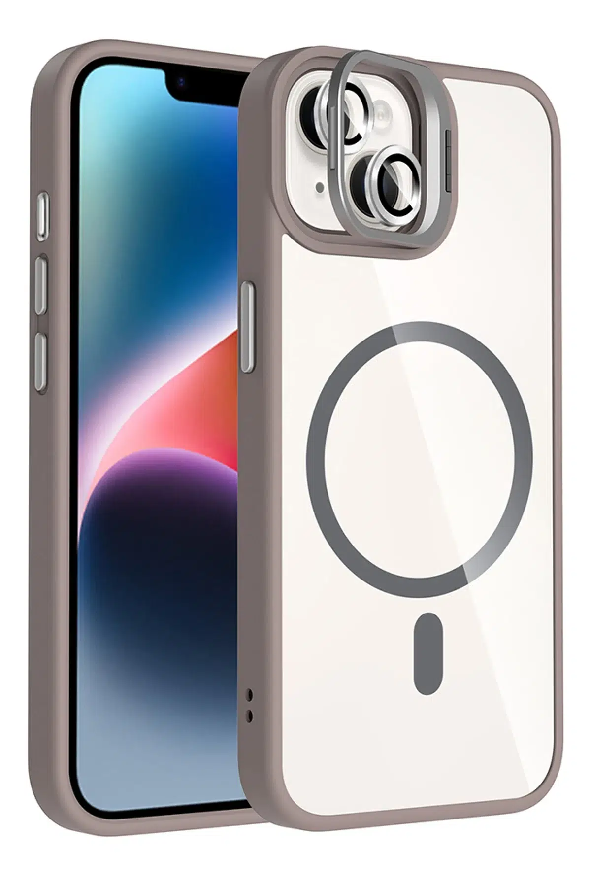 Apple iPhone 13 Remim Lensli Magsafe Standlı Kapak - Titan Gri
