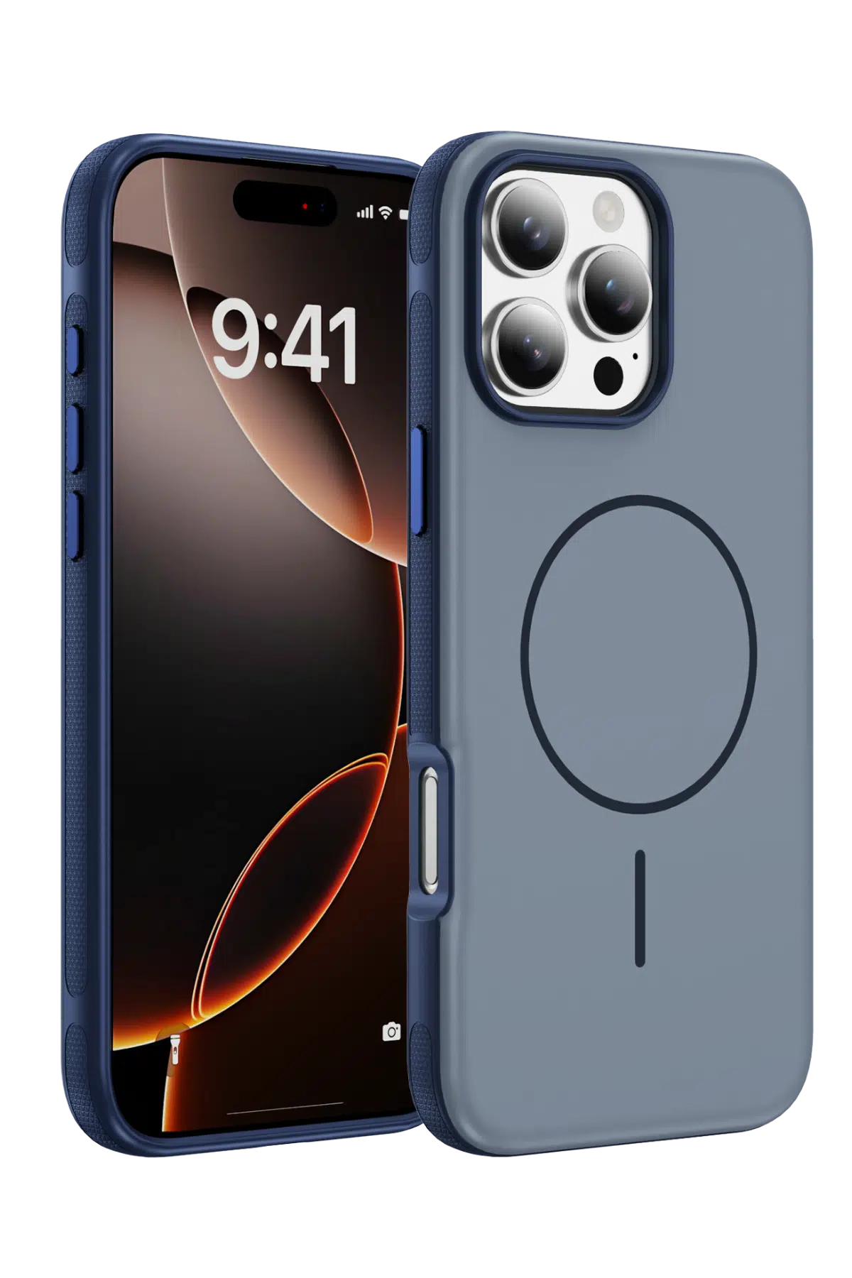 Fuchsia Apple ile Uyumlu iPhone 16 Pro Max Neksa MagneticSave Kapak - Lacivert