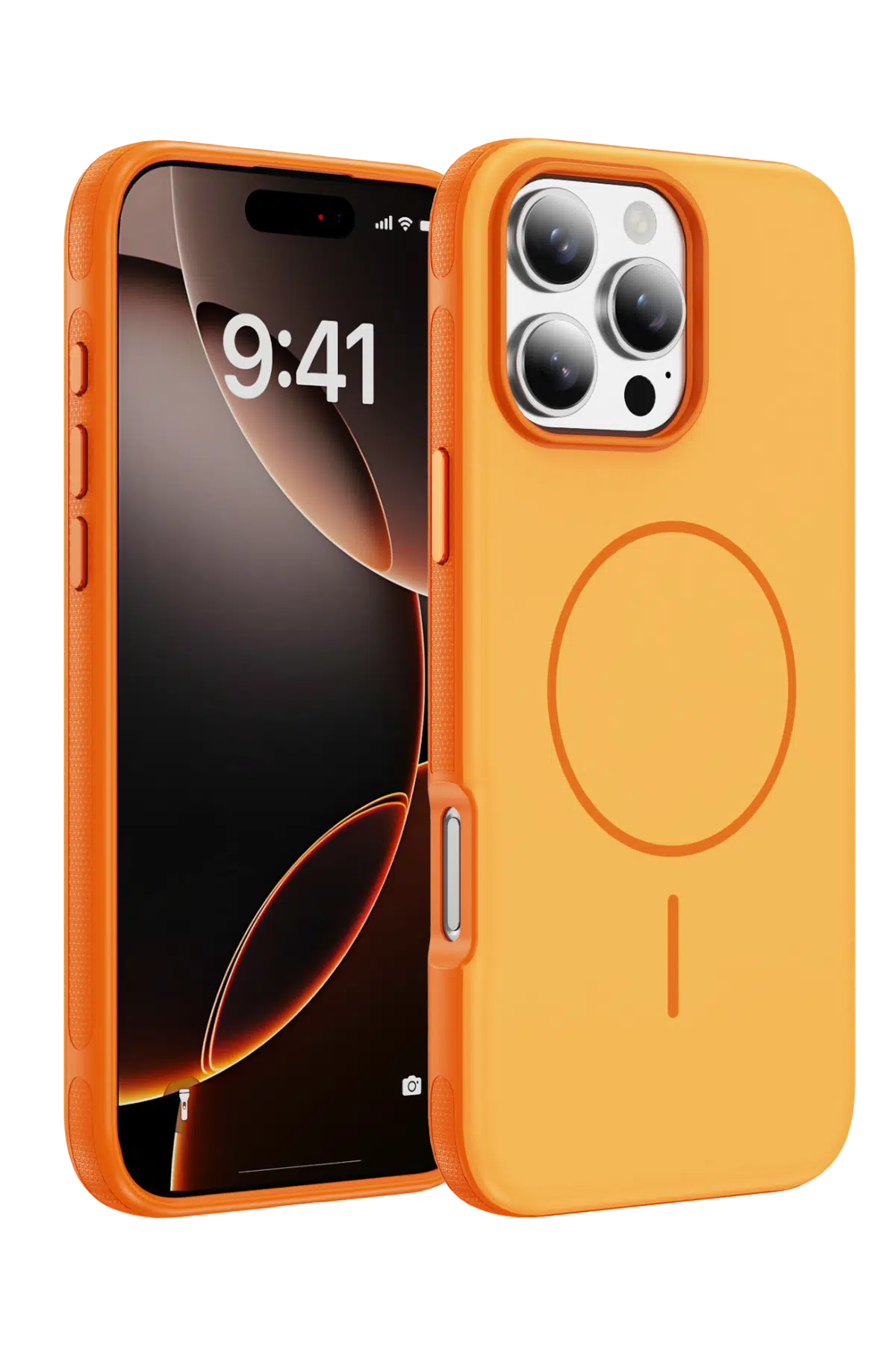 Fuchsia Apple ile Uyumlu iPhone 16 Pro Max Neksa MagneticSave Kapak - Turuncu