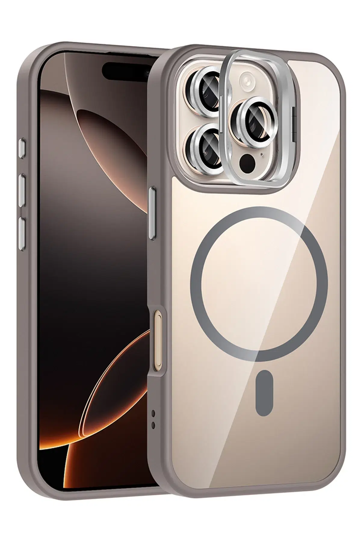 Apple iPhone 16 Pro Remim Lensli Magsafe Standlı Kapak - Titan Gri