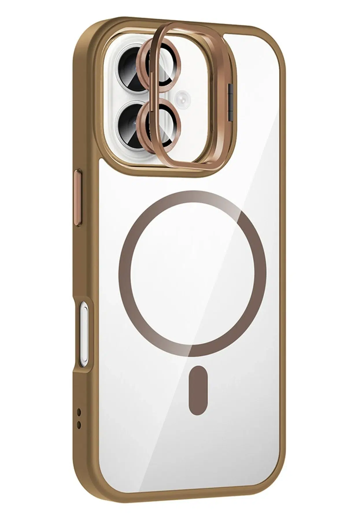Apple iPhone 16 Remim Lensli Magsafe Standlı Kapak - Kahverengi