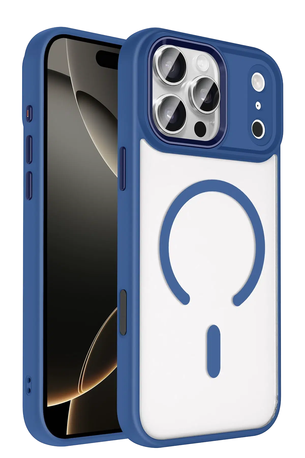 Fuchsia iPhone 17 Pro Max ile Uyumlu Terea Kablosuz Şarj Özellikli Kapak - Lacivert