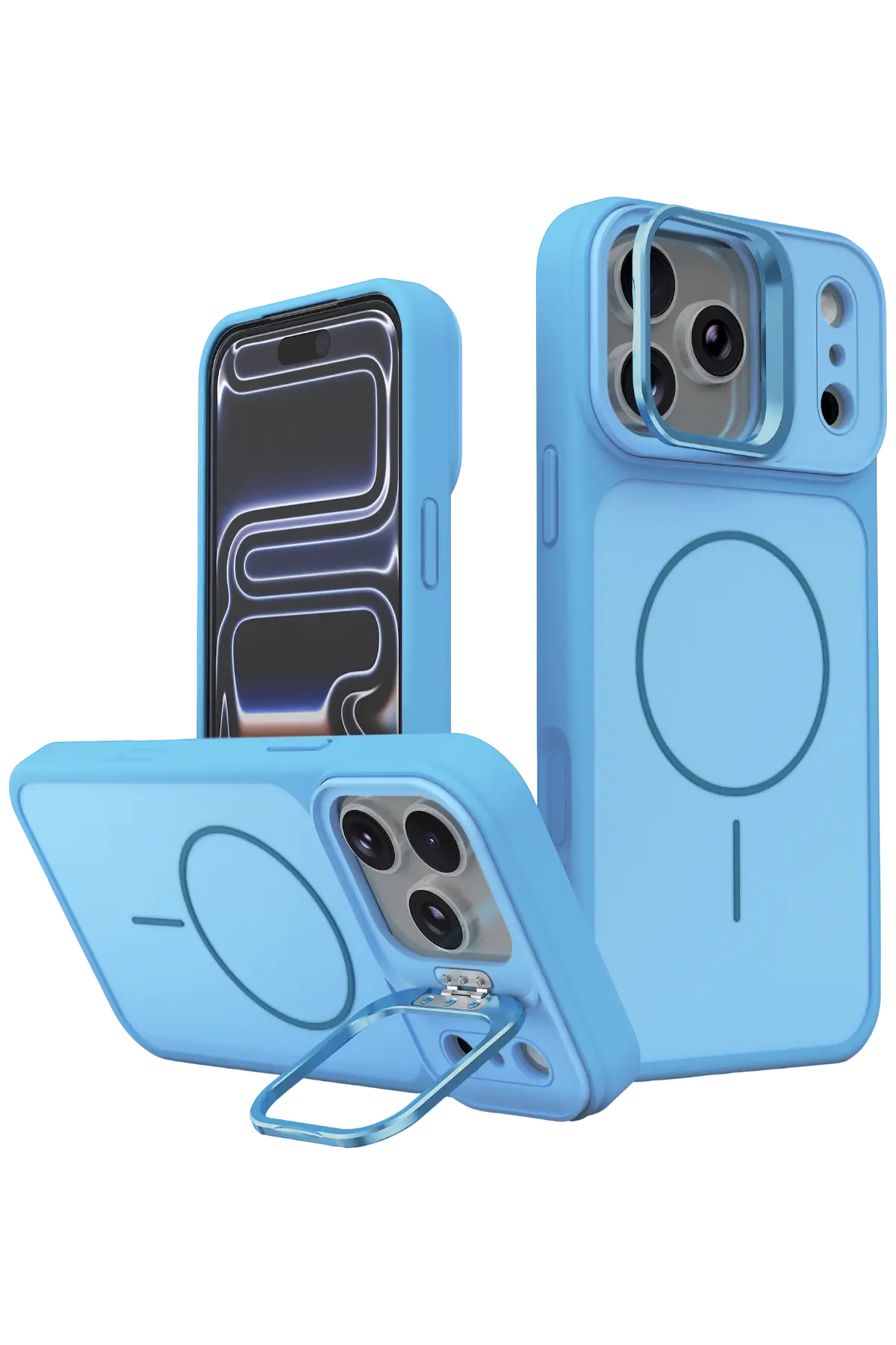 Fuchsia Apple ile Uyumlu iPhone 18 Pro Max Pale MagneticSave Standlı Kapak - Sierra Blue