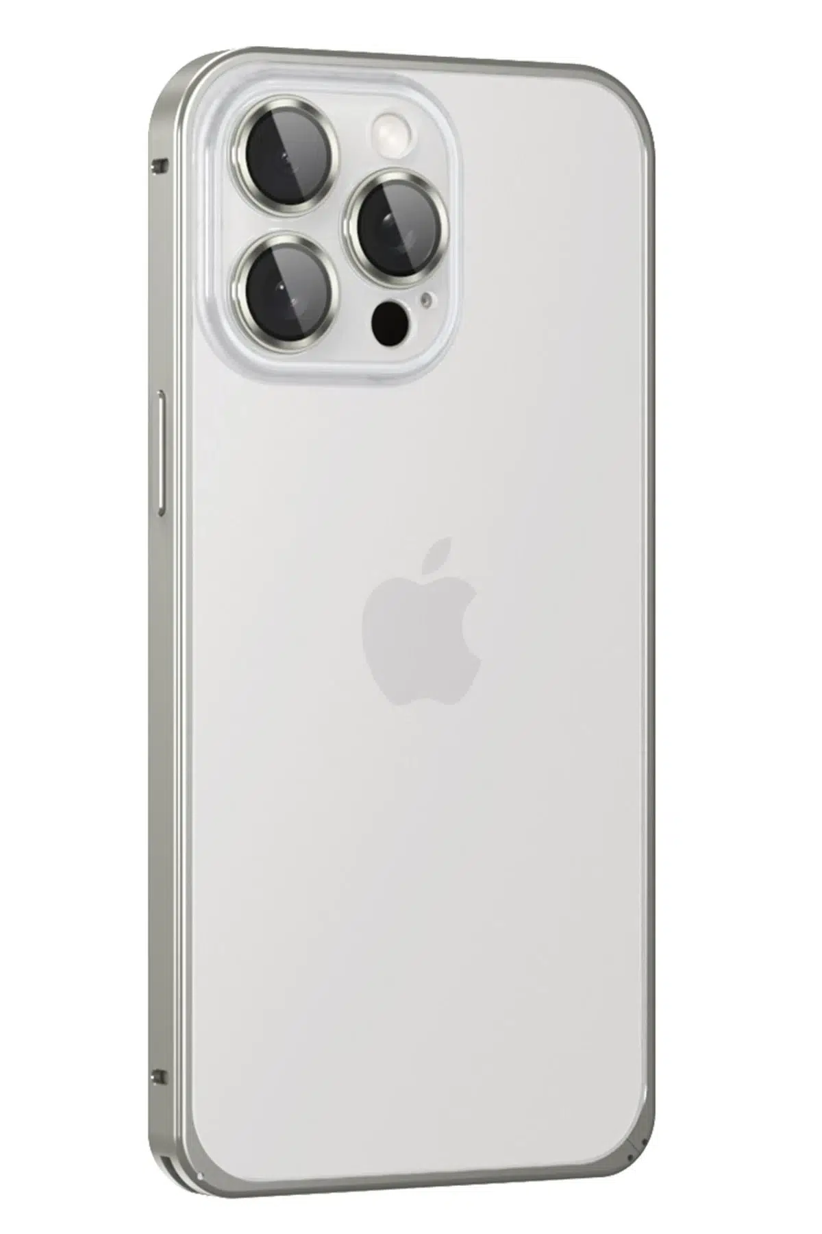 Fuchsia iPhone 15 Pro Max ile Uyumlu Metal Bumper Mat Kapak - Gri