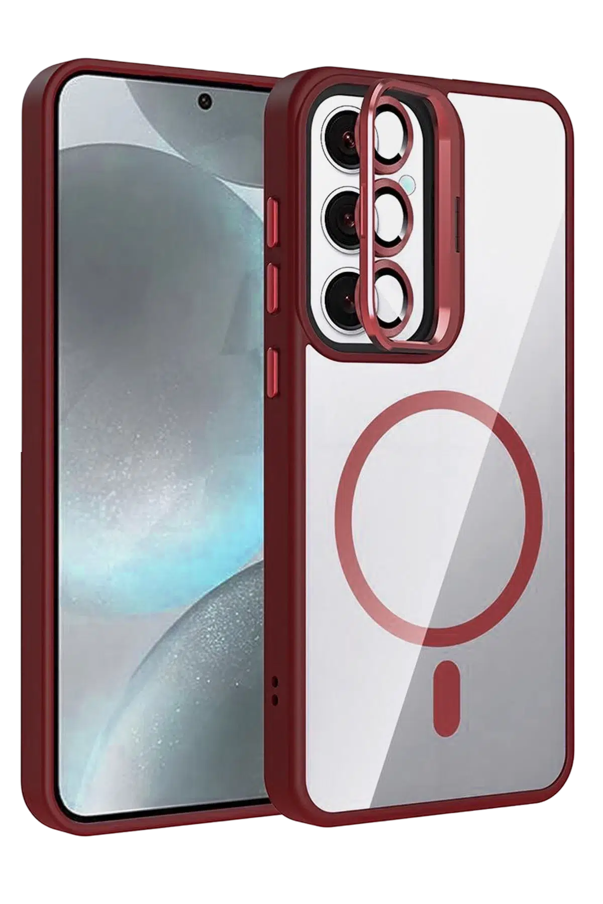 Samsung Galaxy S25 Remim Lensli Magsafe Standlı Kapak - Bordo