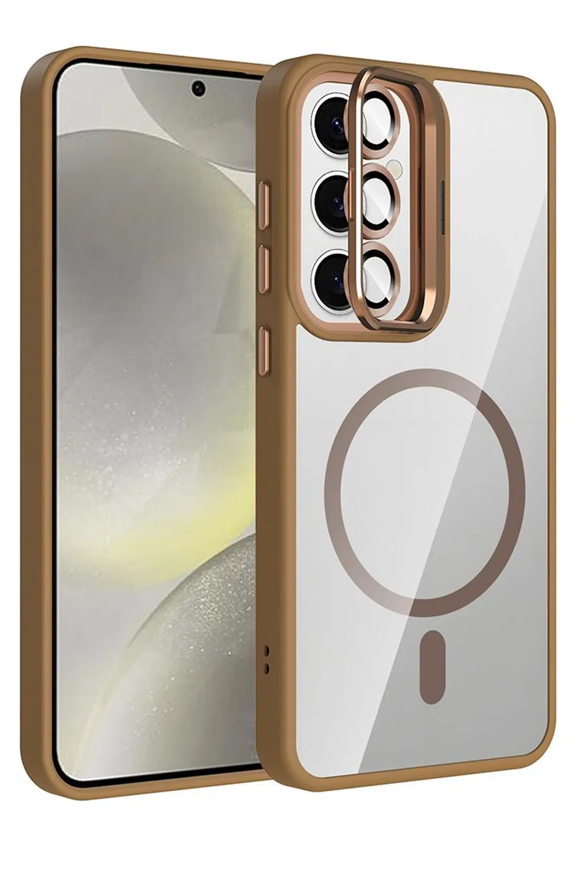 Samsung Galaxy S25 Remim Lensli Magsafe Standlı Kapak - Kahverengi