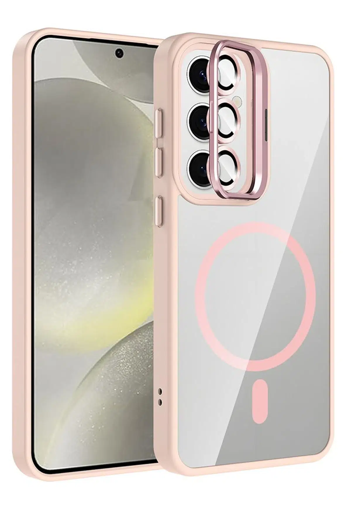 Samsung Galaxy S25 Remim Lensli Magsafe Standlı Kapak - Pembe