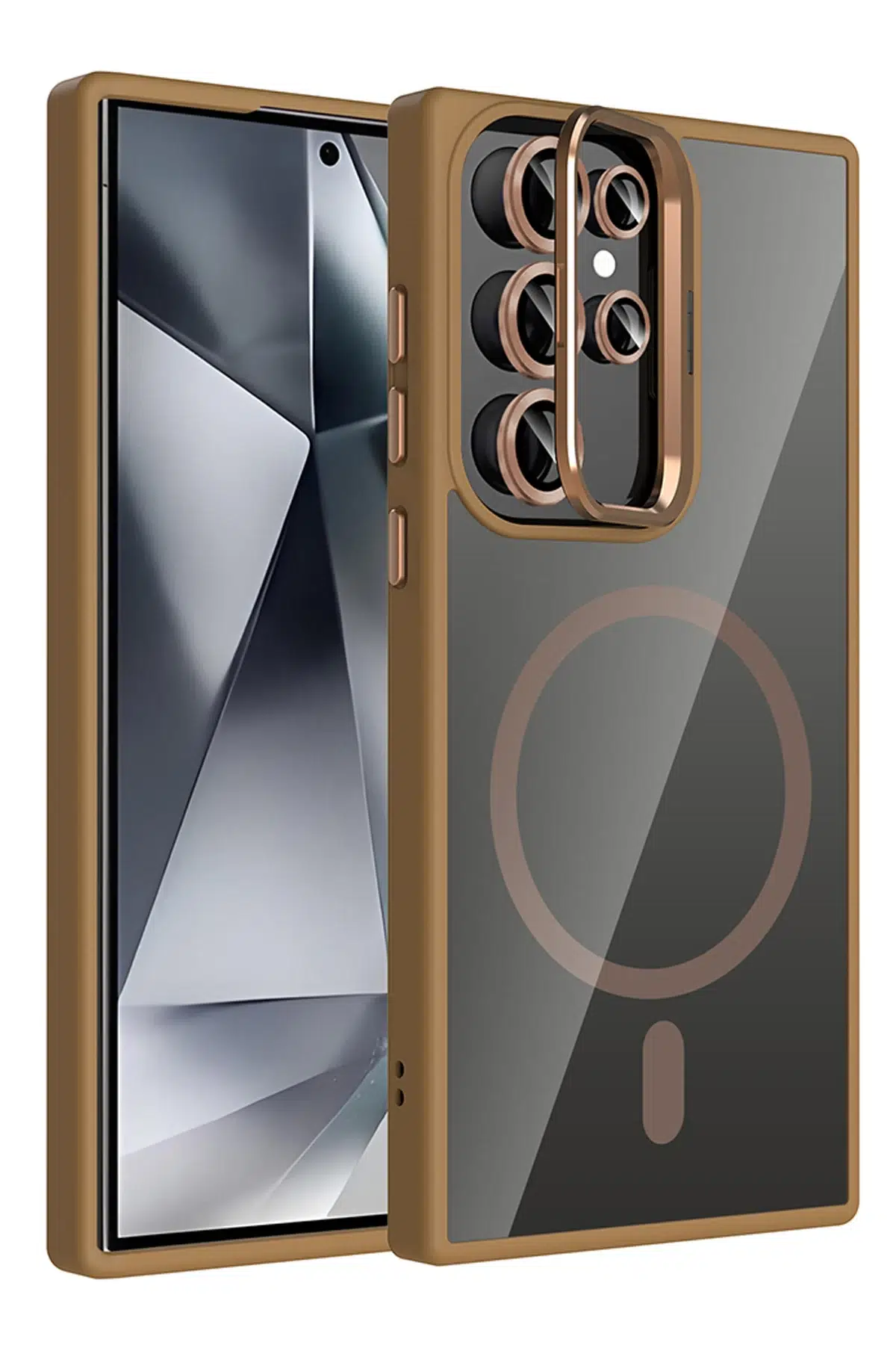 Samsung Galaxy S25 Ultra Remim Lensli Magsafe Standlı Kapak - Kahverengi